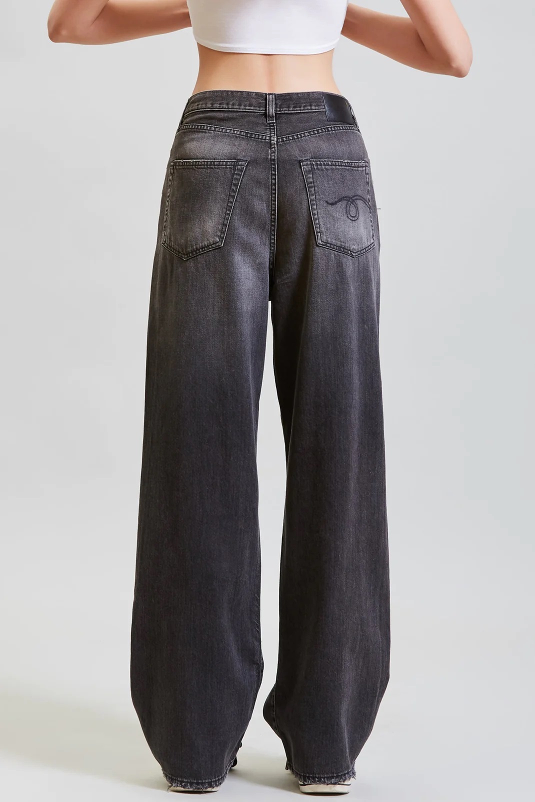 R13 Damon Pleated Wide Leg Jeans in Ellery Black