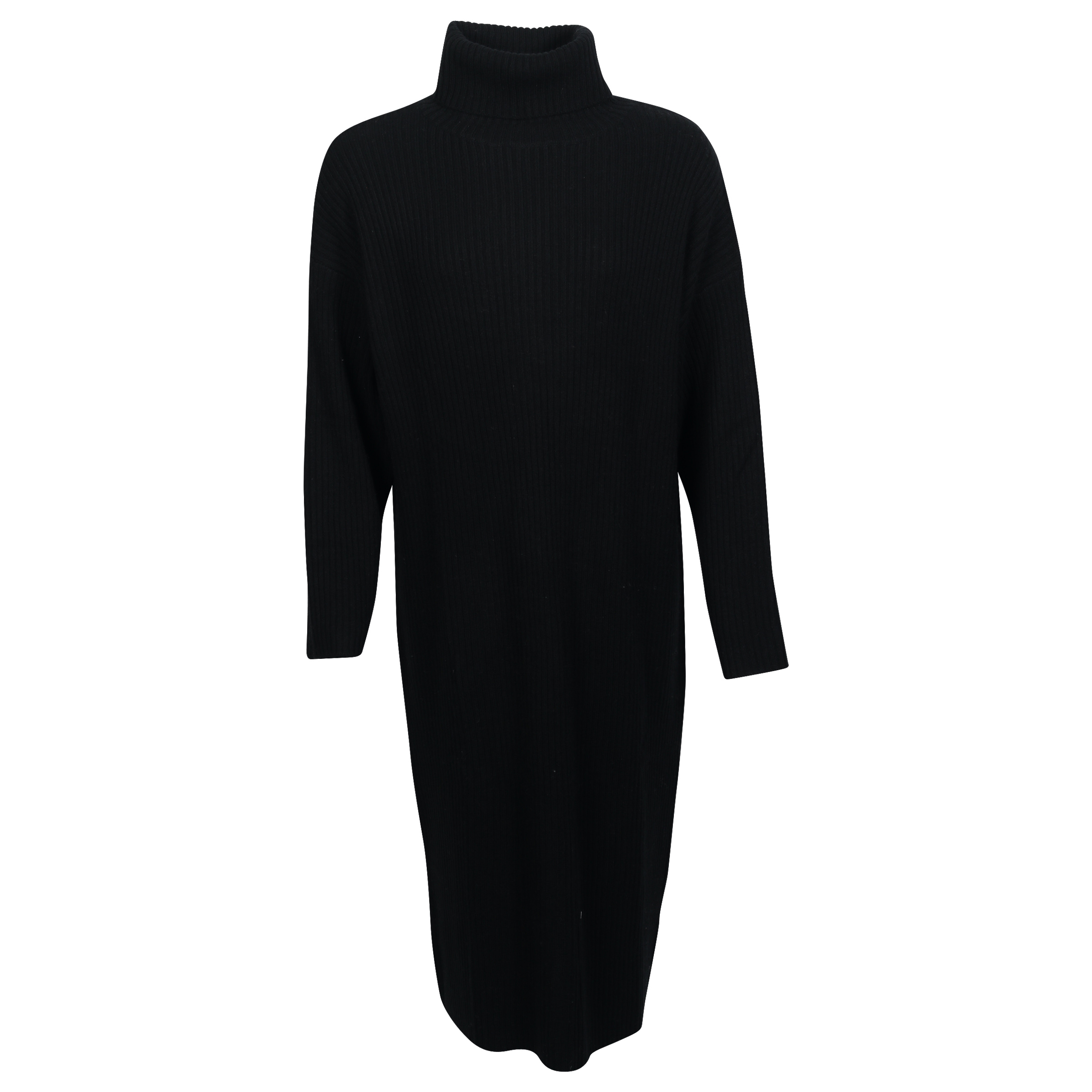 Flona Rib Turtle Neck Dress in Black