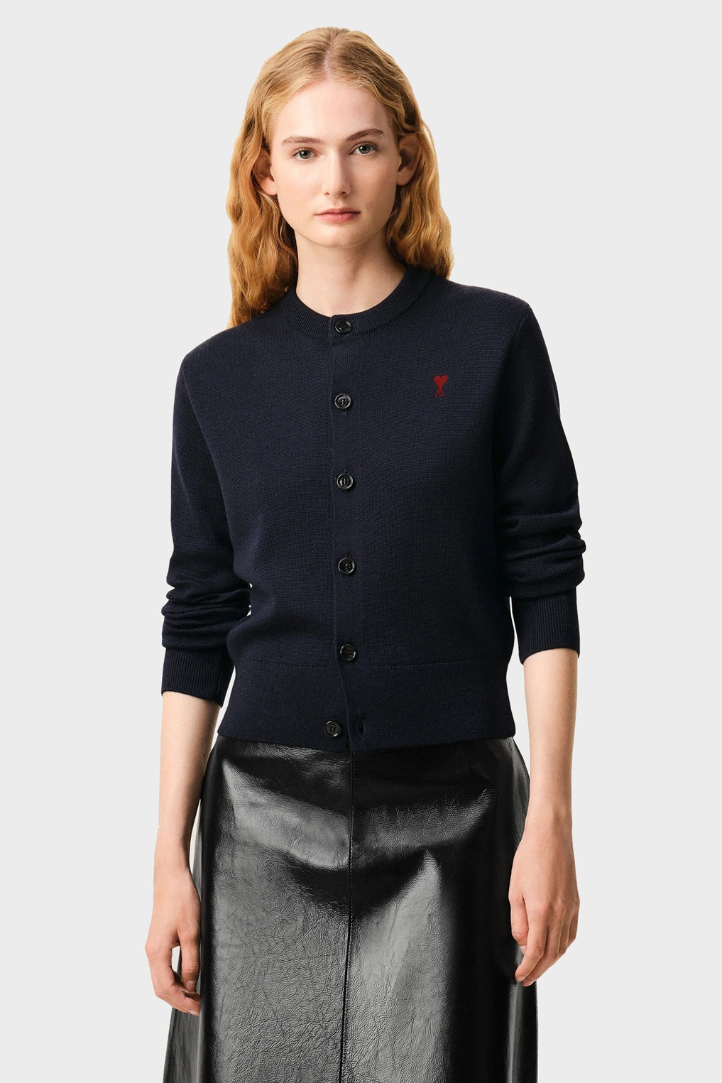 AMI PARIS de Coeur Knit Cardigan in Navy/Red