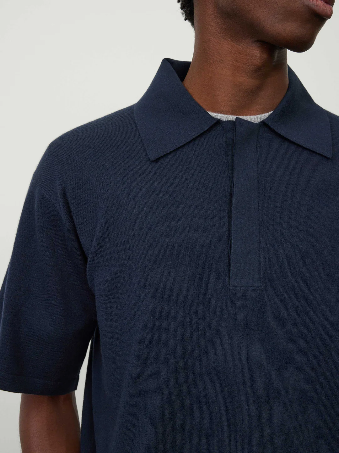 LISA YANG Carl Cotton Cashmere Polo Shirt in Ink Blue