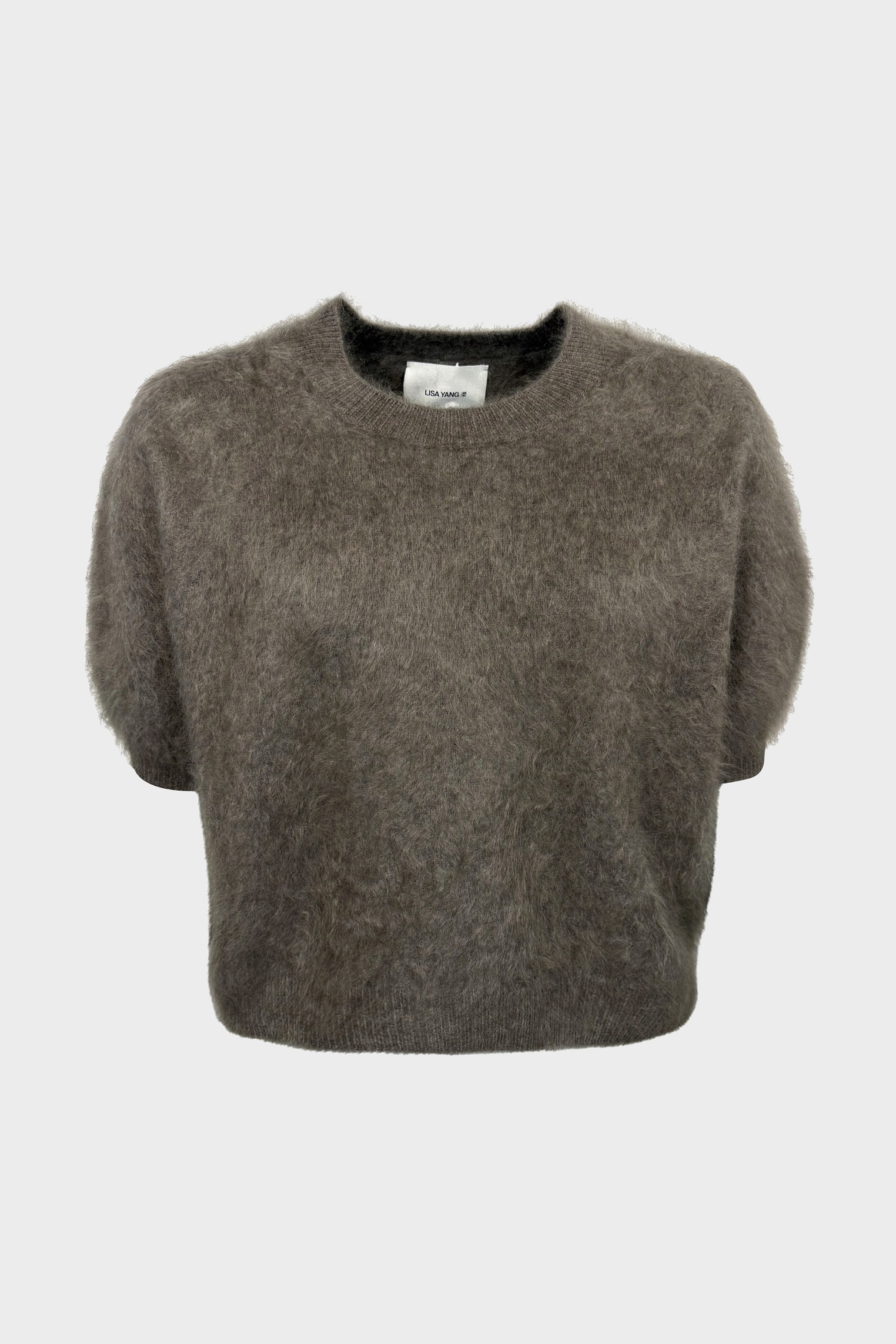 LISA YANG Brushed Cashmere Short Sleeve Sweater in Truffle
