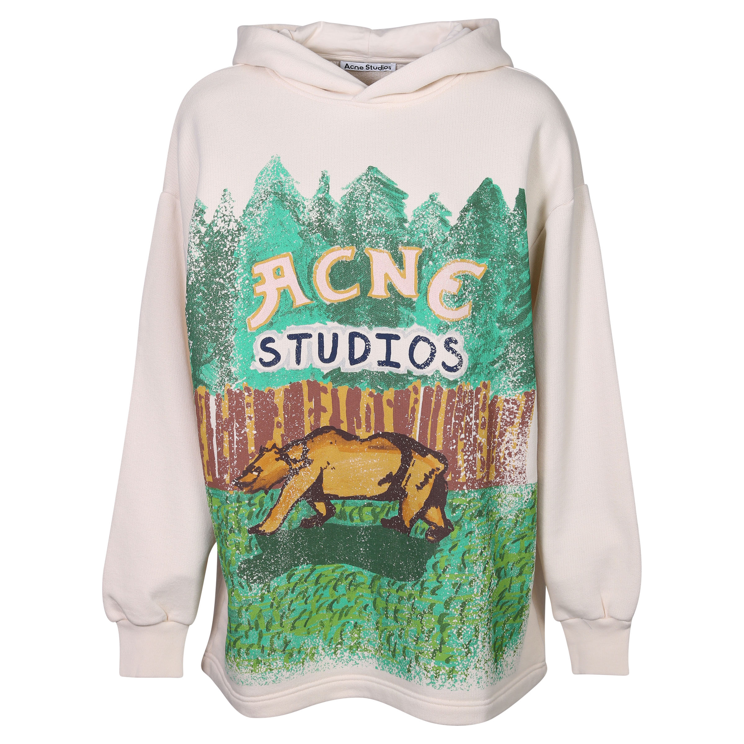 Acne Studios Printed Hoodie in Green/Ecru