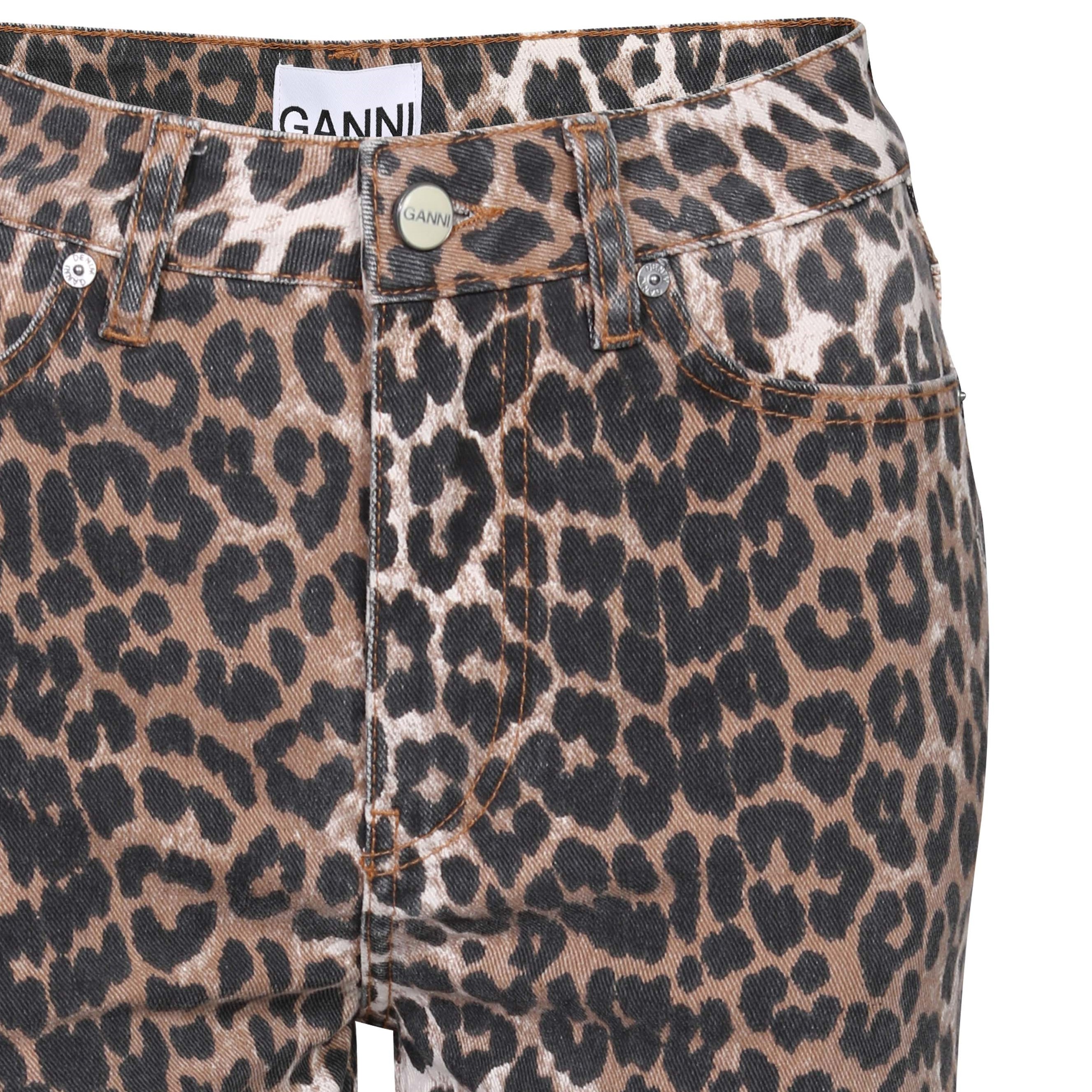 Ganni Knee Length Denim Shorts in Leopard 28