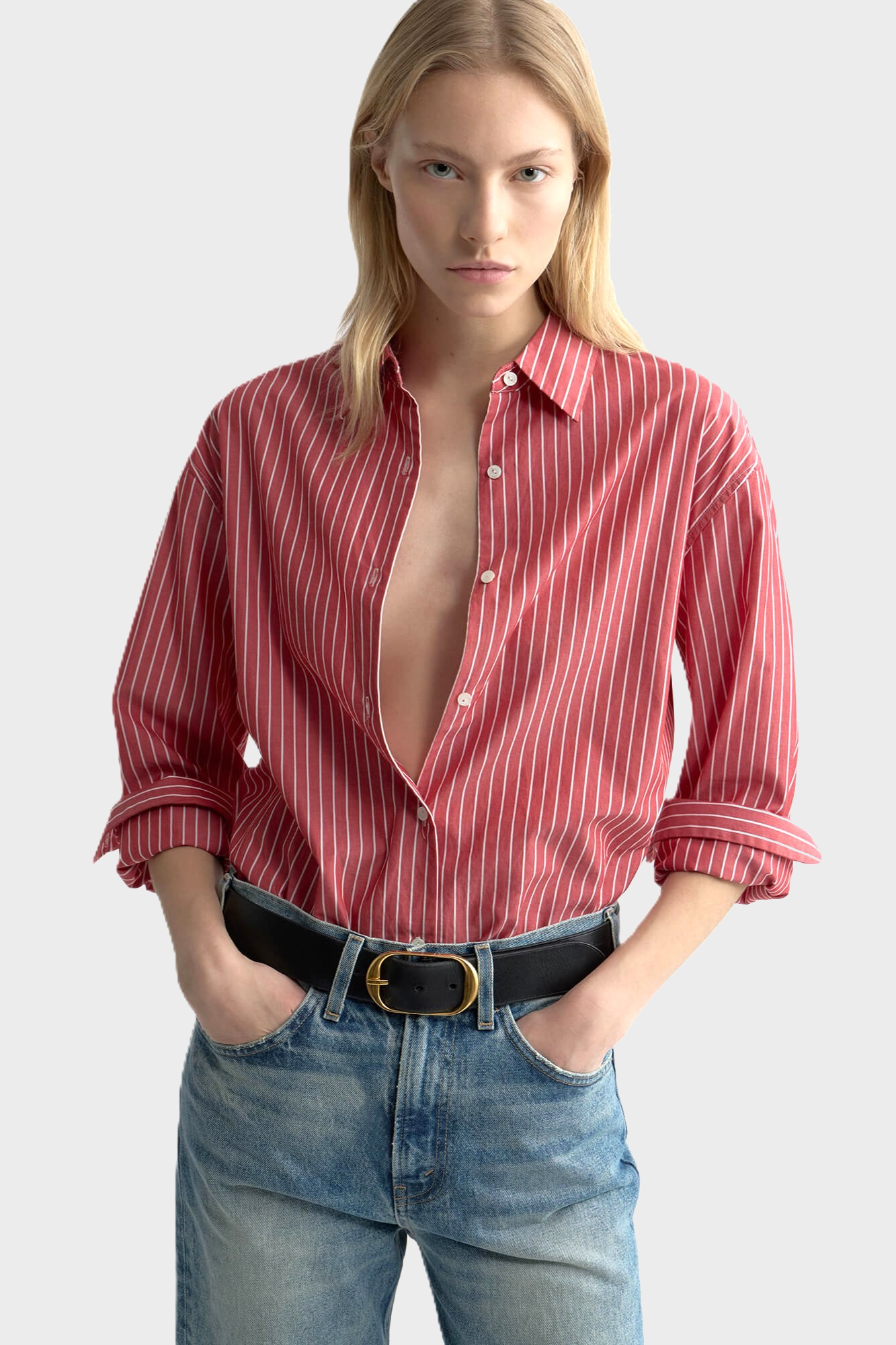 NILI LOTAN Striped Yorke Shirt Red L