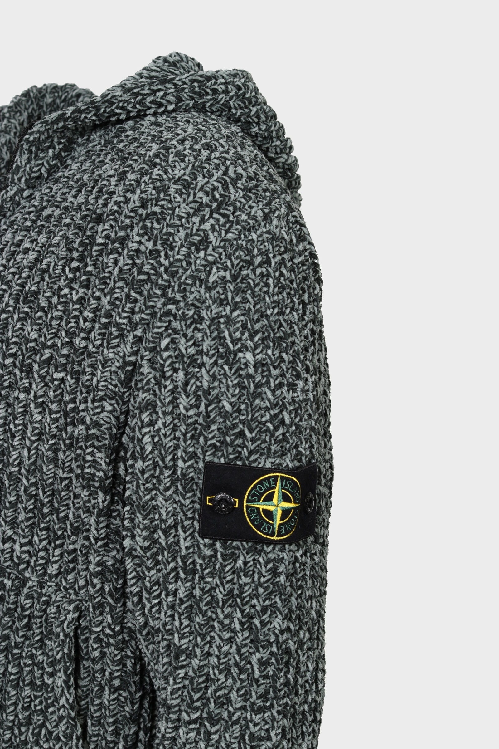 STONE ISLAND Chenille Knit Jacket in Sage Green Melange