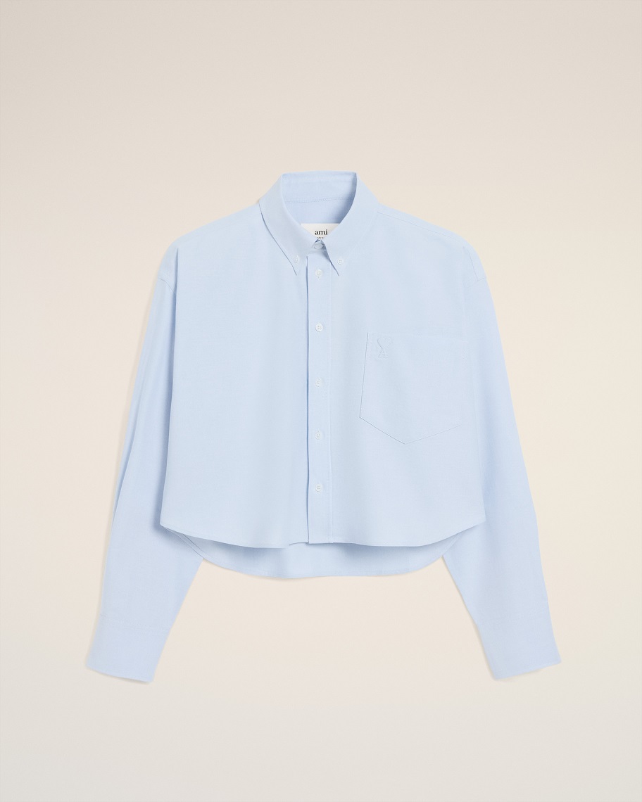 AMI PARIS de Coeur Cropped Oversize Shirt in Sky Blue