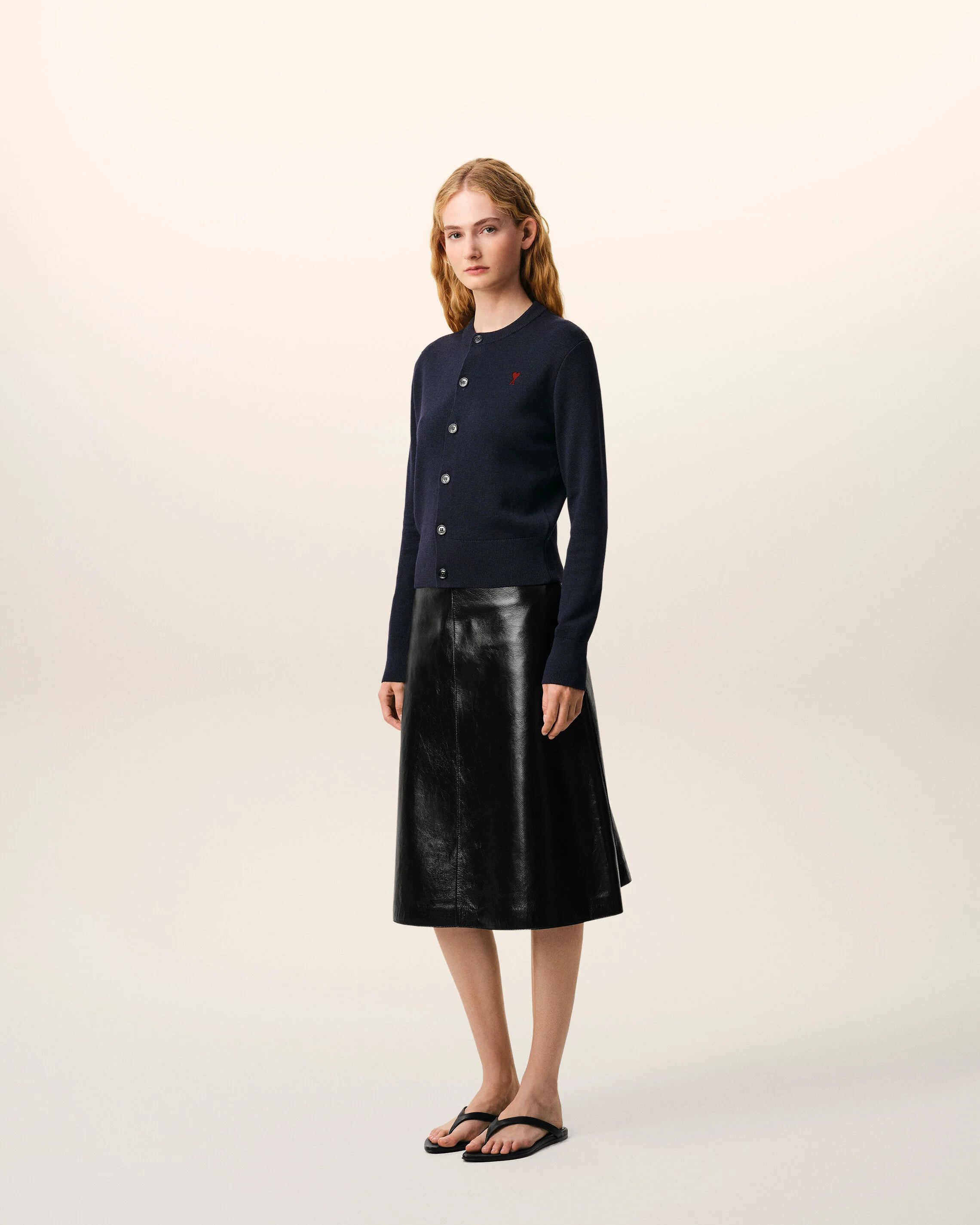 AMI PARIS de Coeur Knit Cardigan in Navy/Red