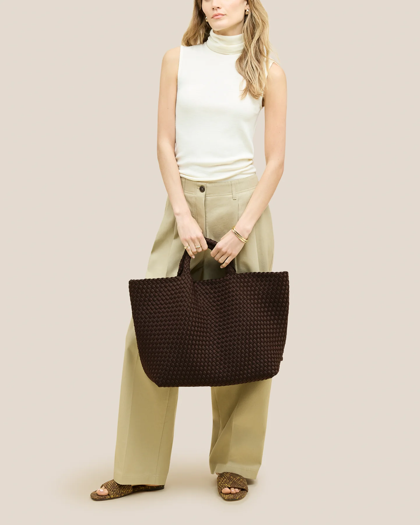 NAGHEDI Handwoven Large Tote St. Barth in Chocolate