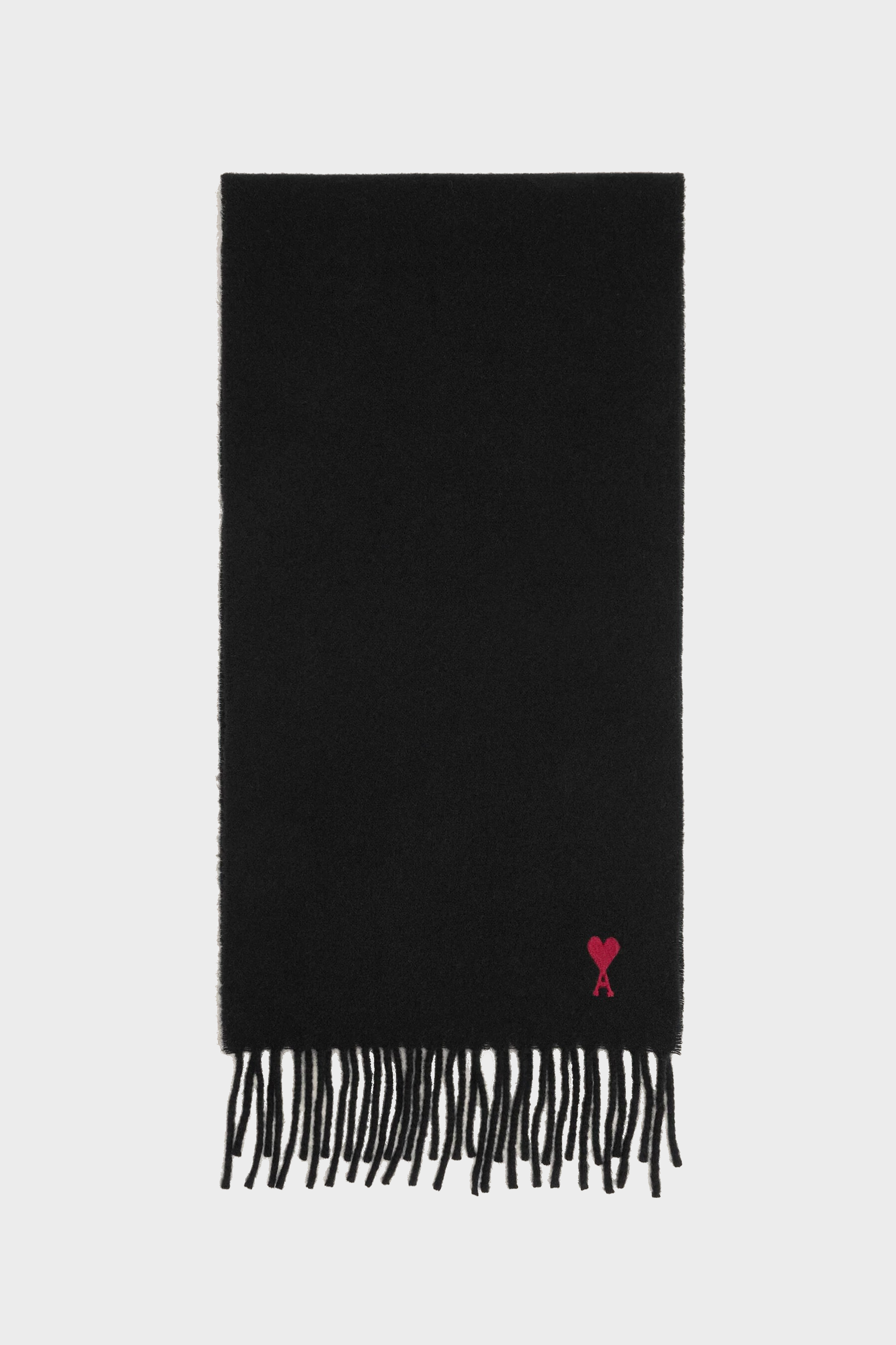 AMI PARIS de Coeur Wool Scarf in Black / Red