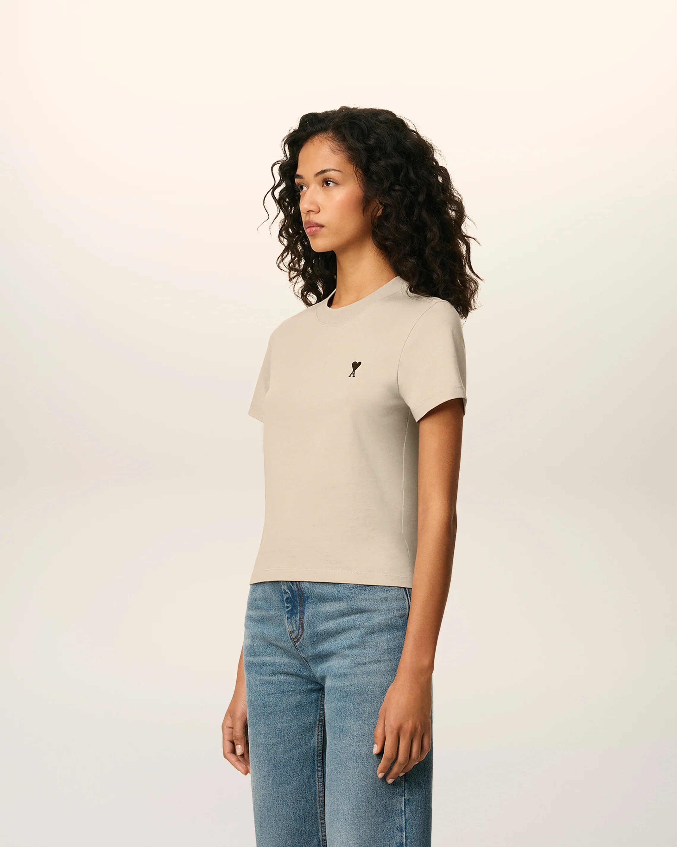 AMI PARIS de Coeur Fitted T-Shirt in White Coffee/Black