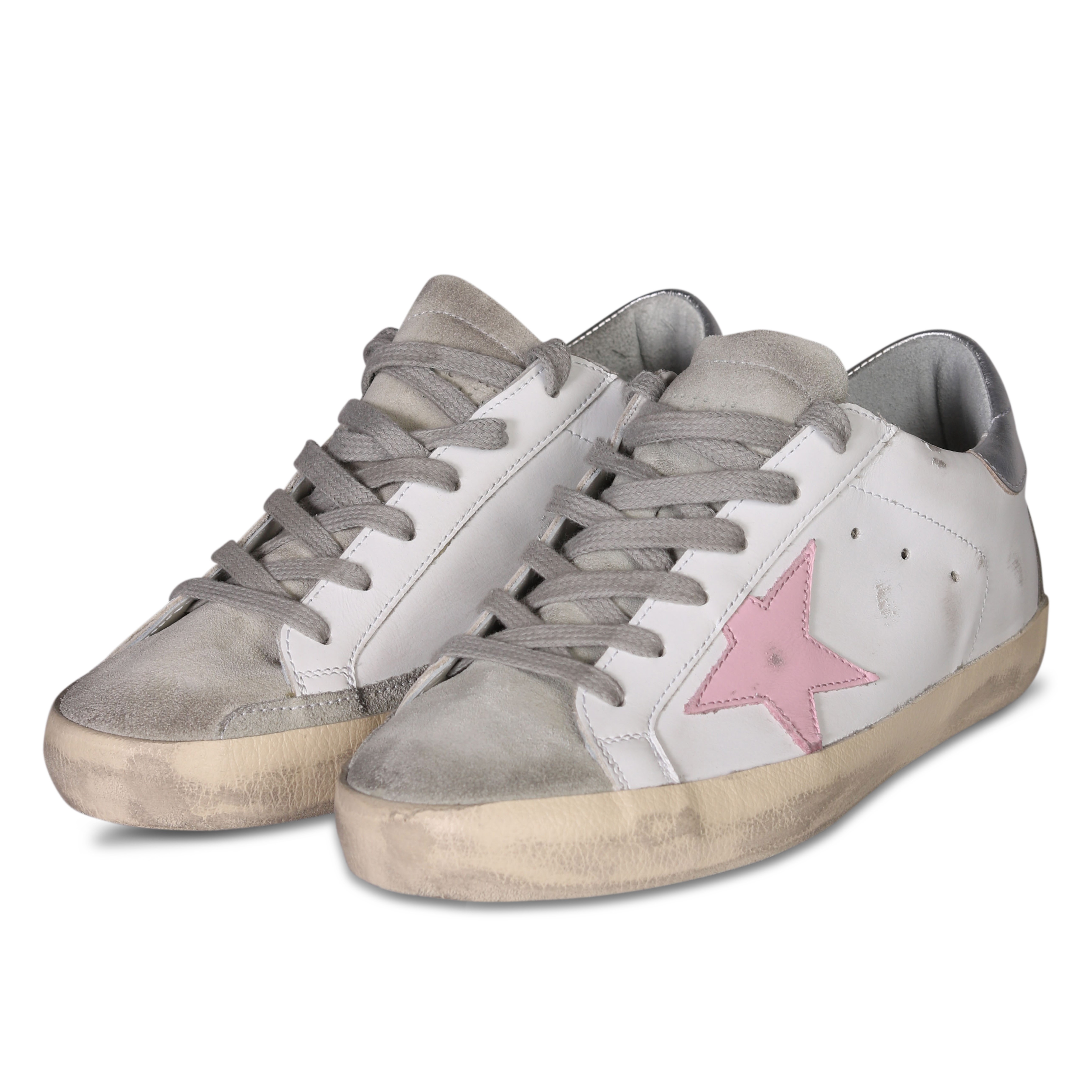 Golden Goose Sneaker Super Star Classic With Spur in White Silver Rosa