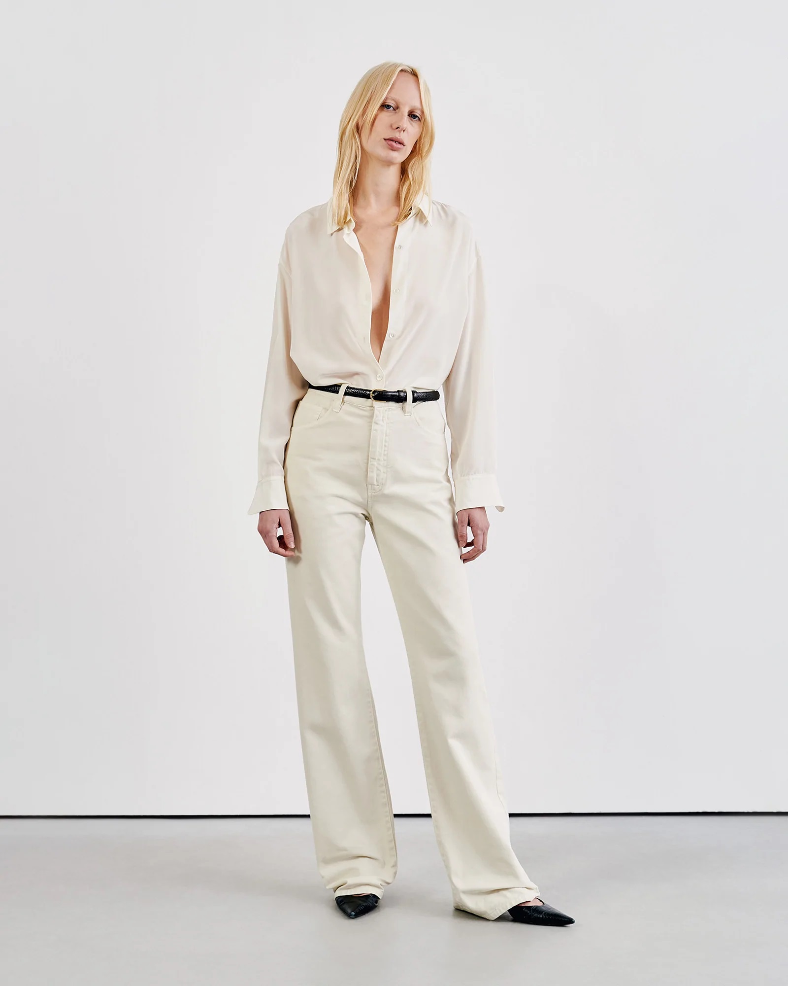 NILI LOTAN Julien Silk Shirt in Ivory