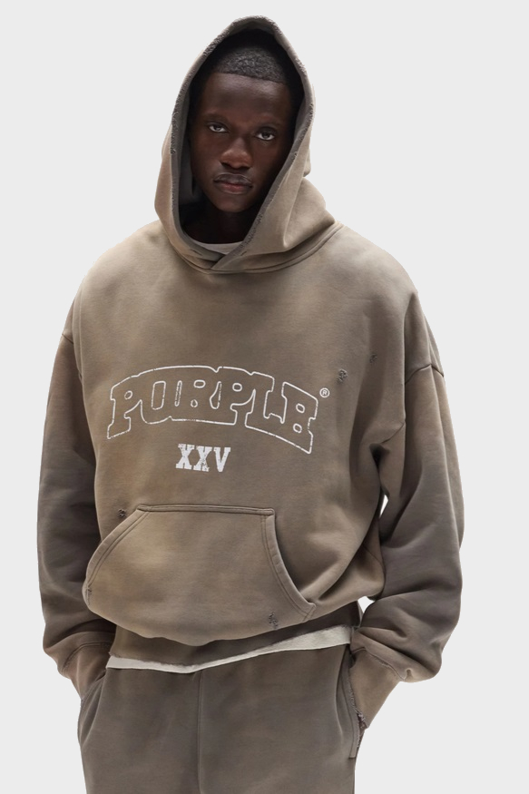 PURPLE-BRAND Heavy Cotton Logo Hoodie in Brown/Grey