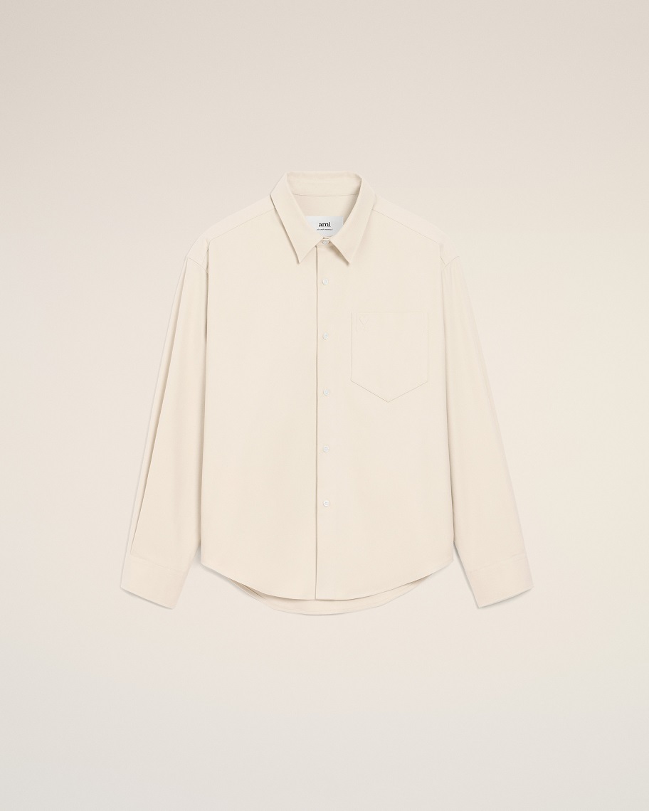 AMI PARIS de Coeur Boxy Fit Brushed Cotton Shirt in Light Ivory