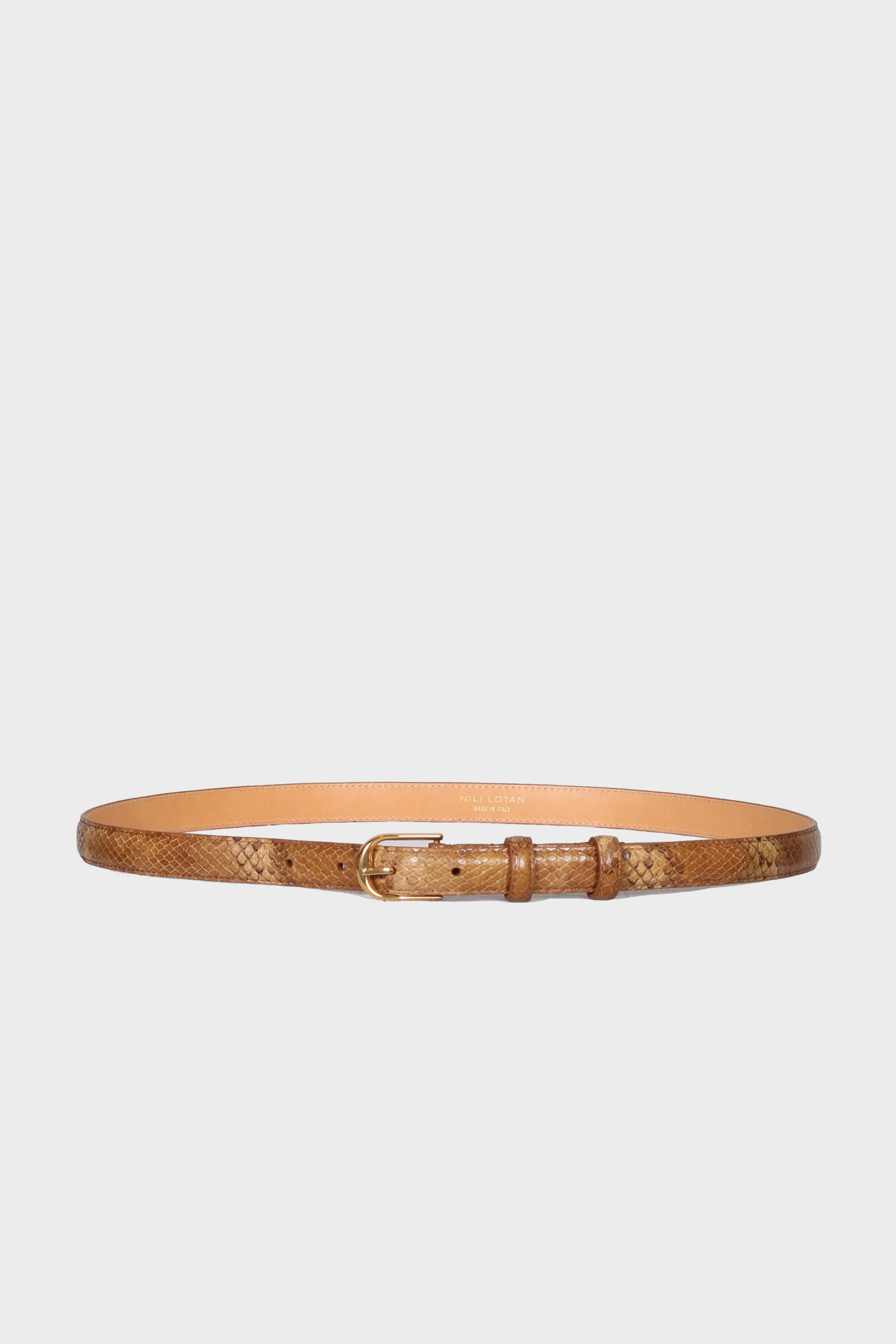 NILI LOTAN Thin Leather Belt in Camel Snakeskin