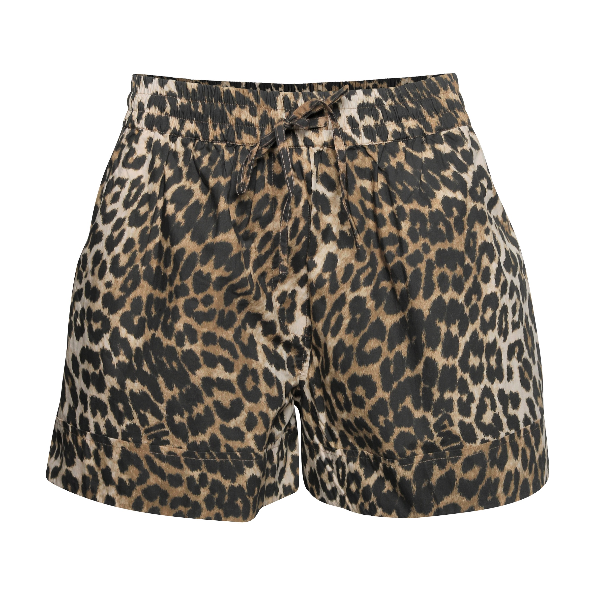 GANNI Printed Cotton Elasticated Shorts in Leopard 34