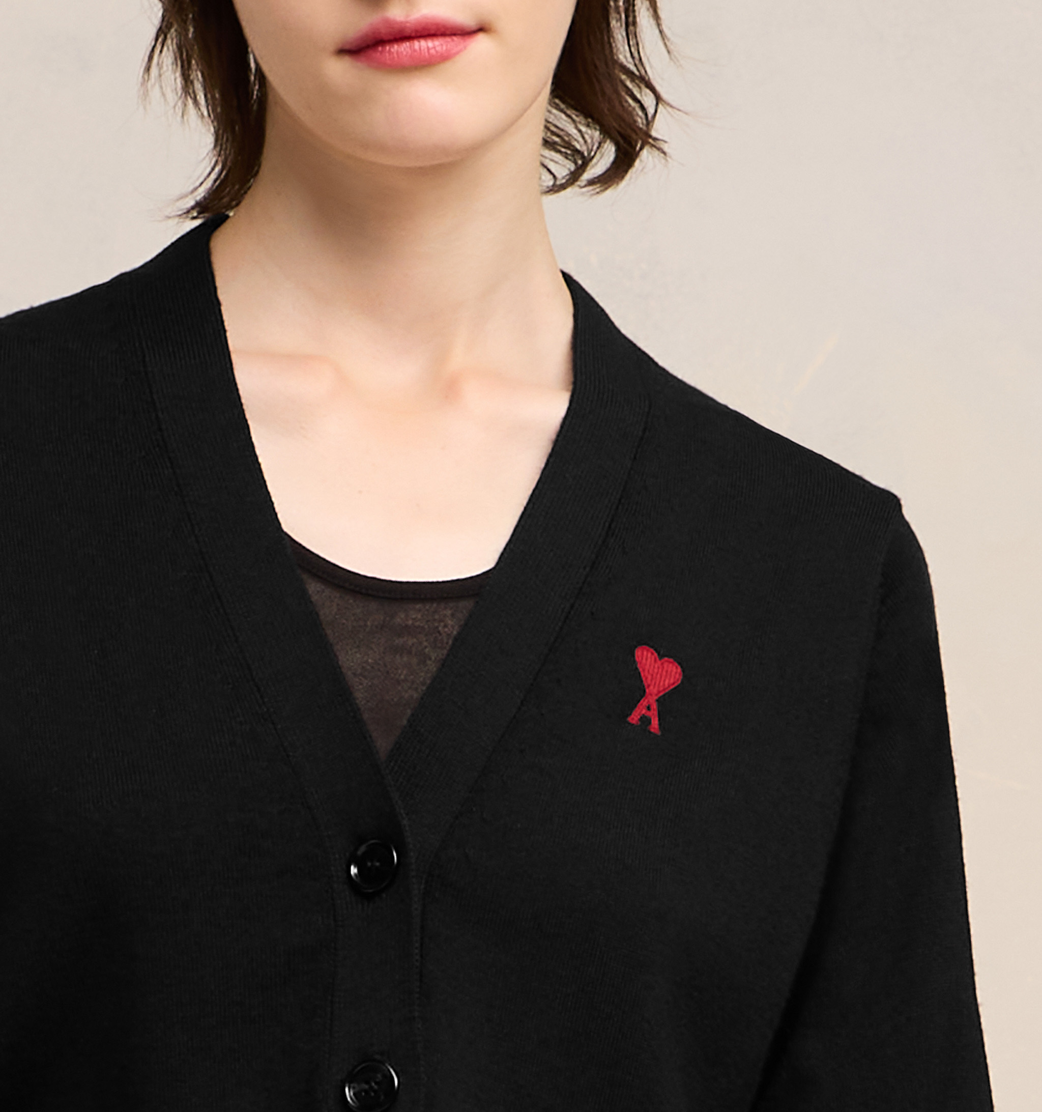 AMI PARIS de Coeur Knit Cardigan in Black XS
