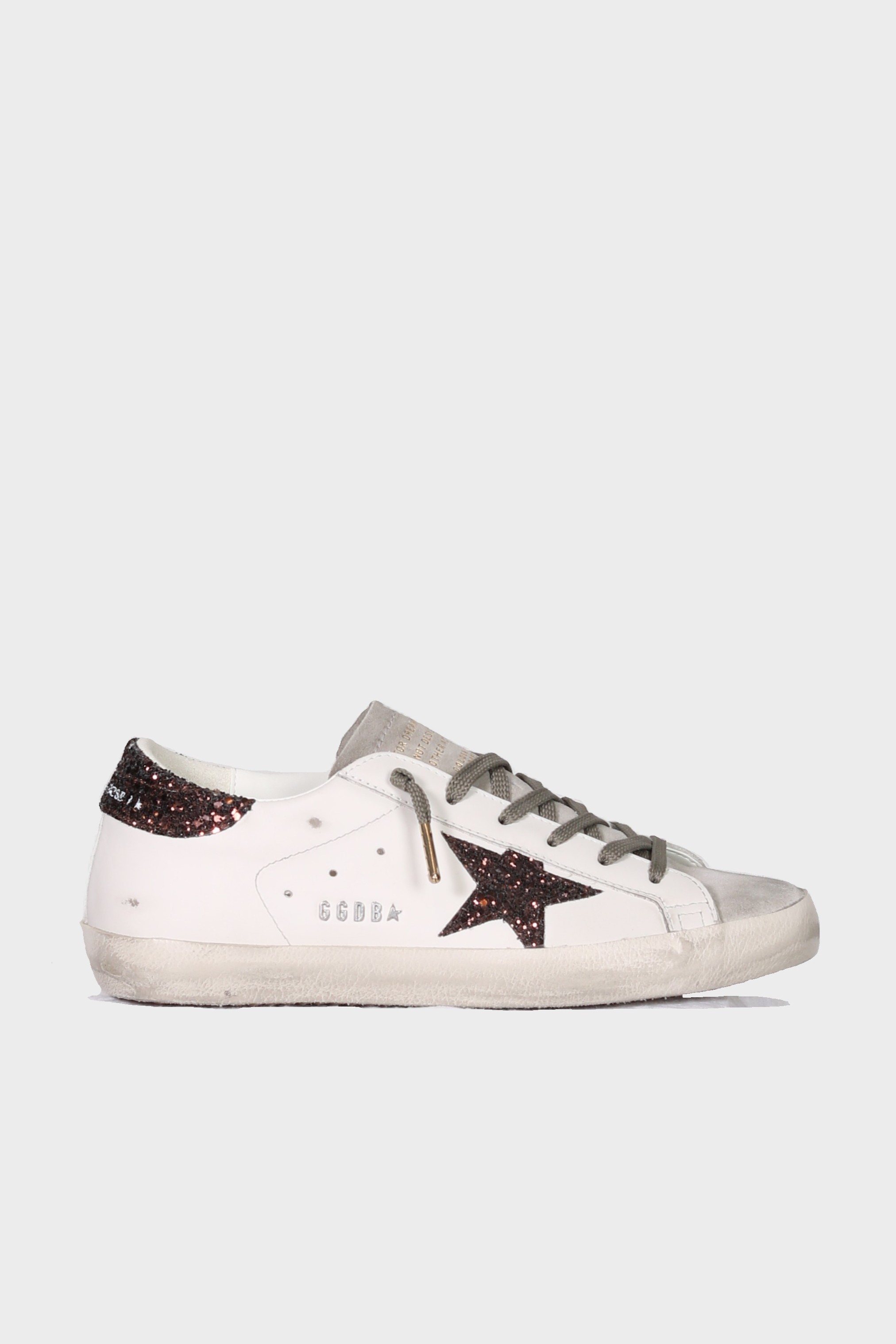 GOLDEN GOOSE Super-Star White/Brown Glitter