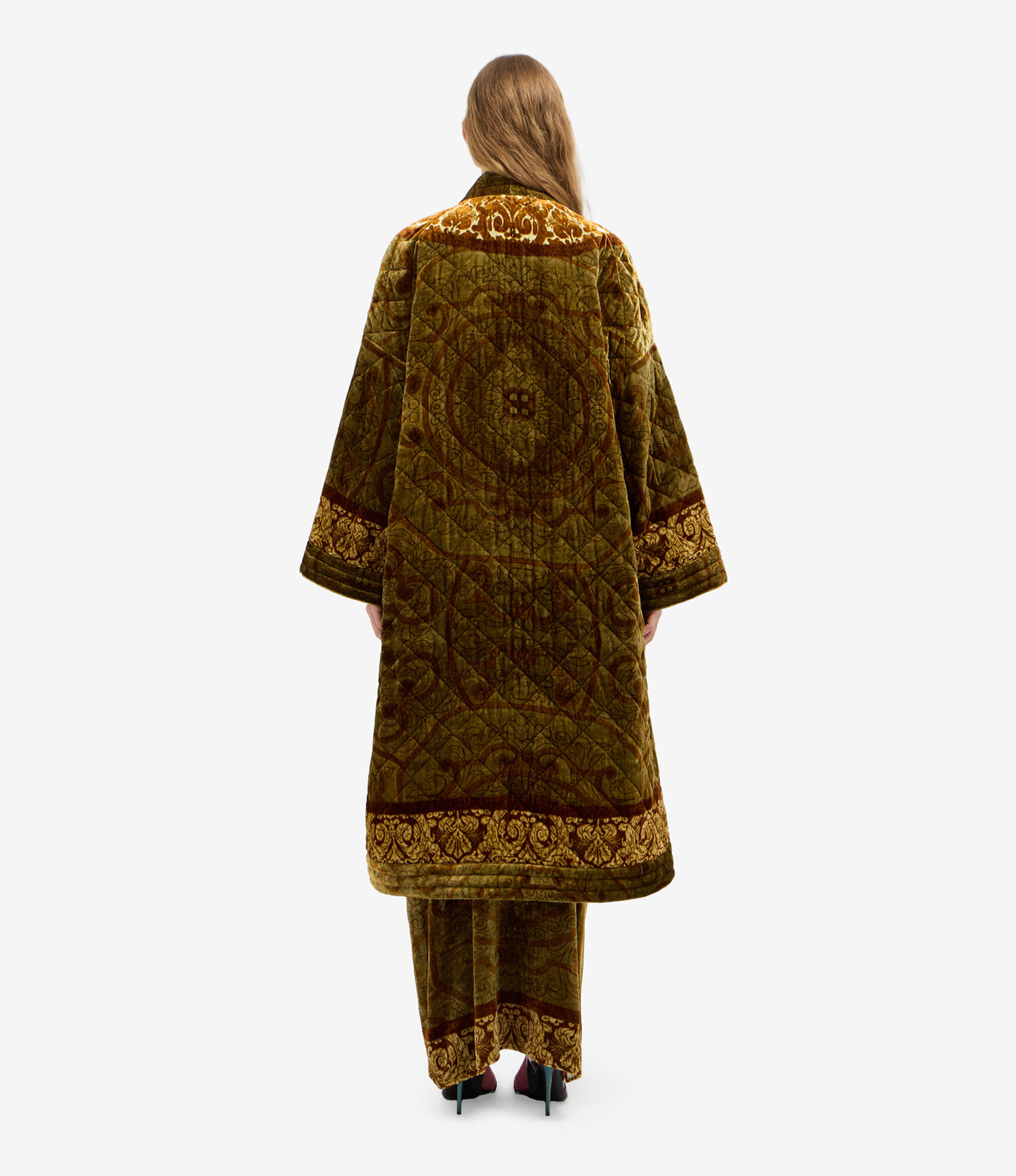 PIERRE-LOUIS MASCIA Padded Velvet Coat in Brown/Beige
