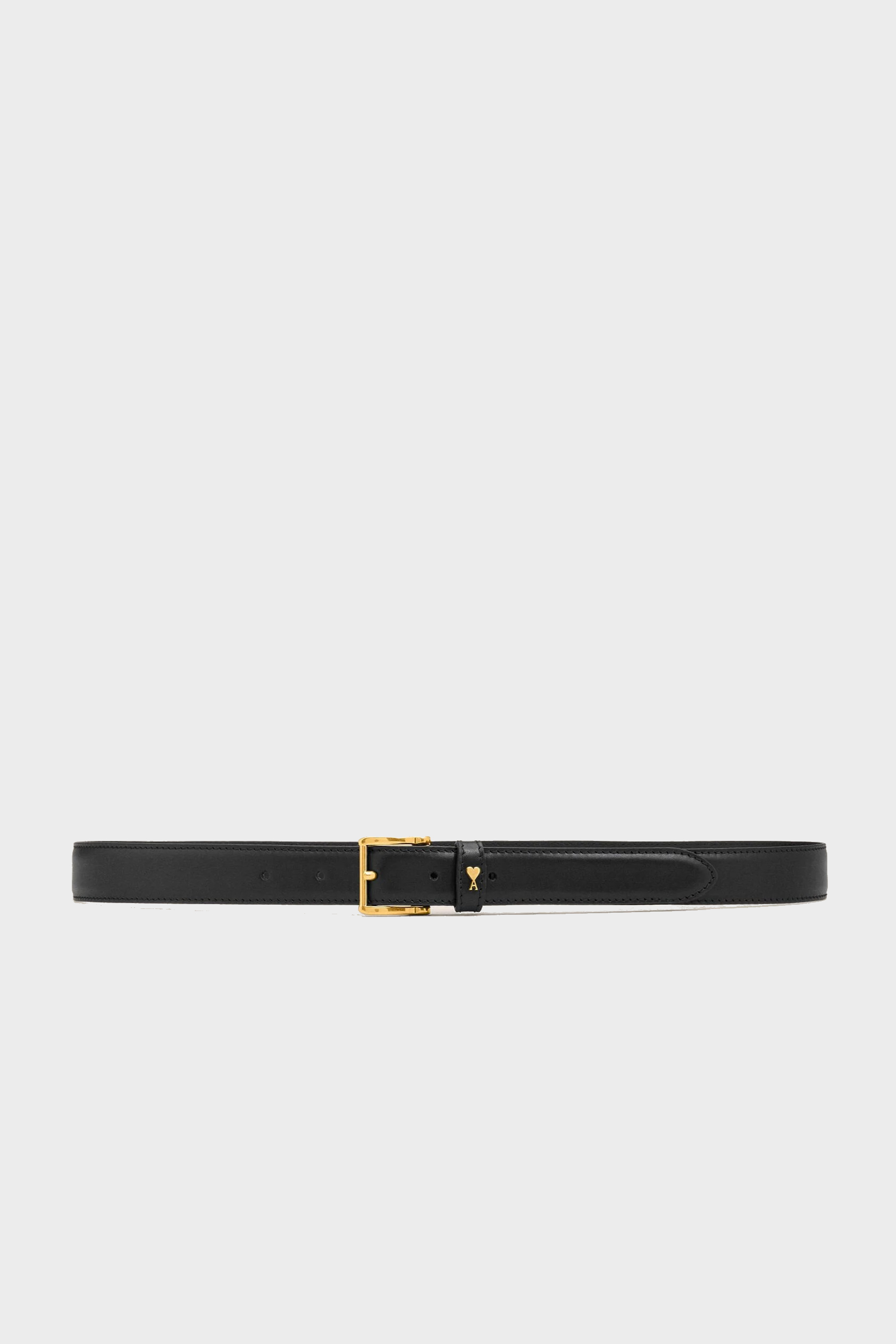 AMI PARIS Leather Belt in Black/Gold