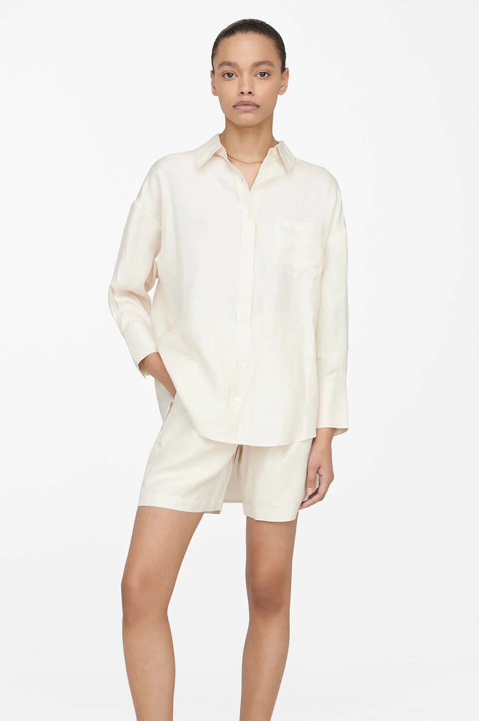 Anine Bing Mika Shirt in Ivory XXS