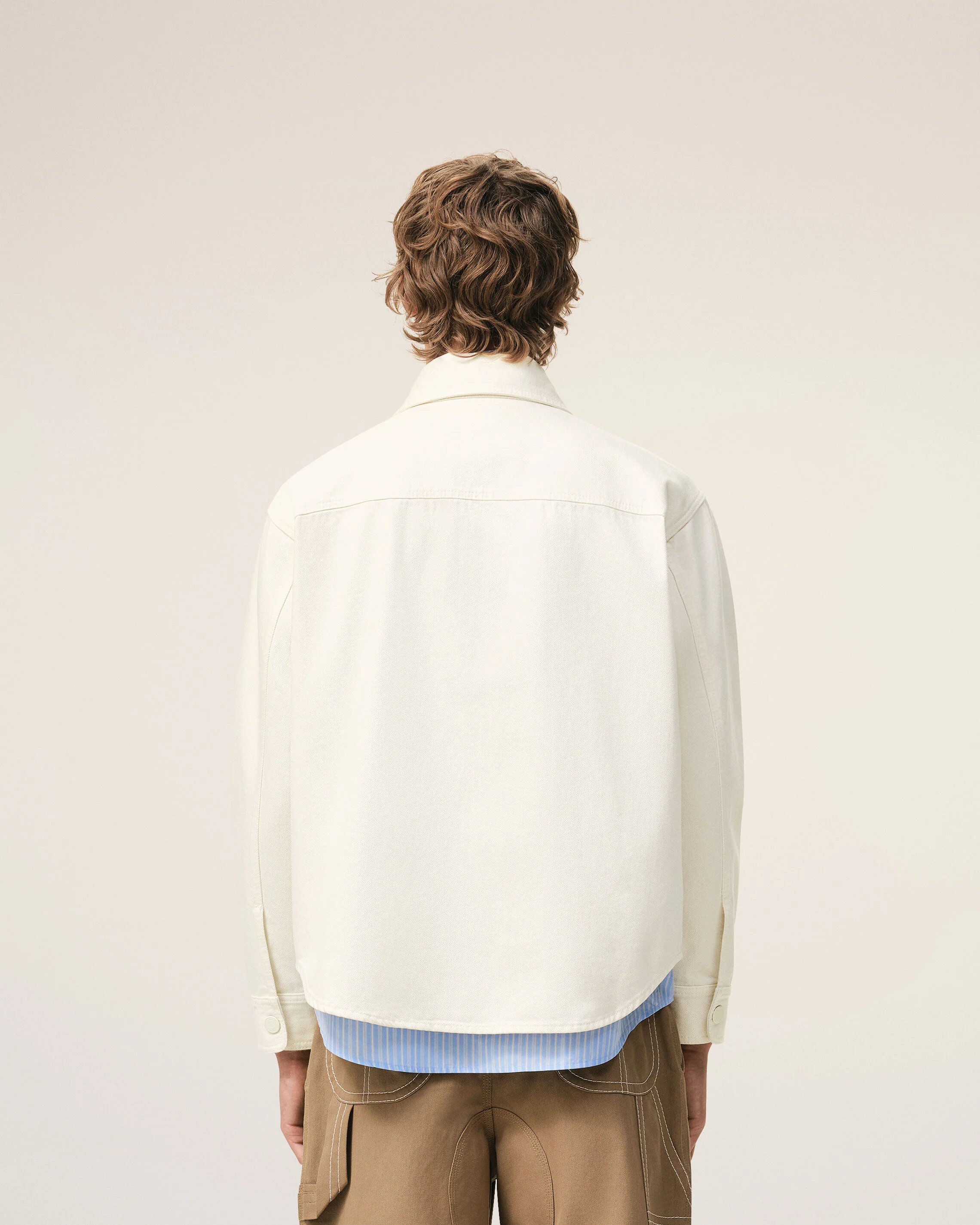 AMI PARIS de Coeur Cotton Twill Overshirt in White Cream