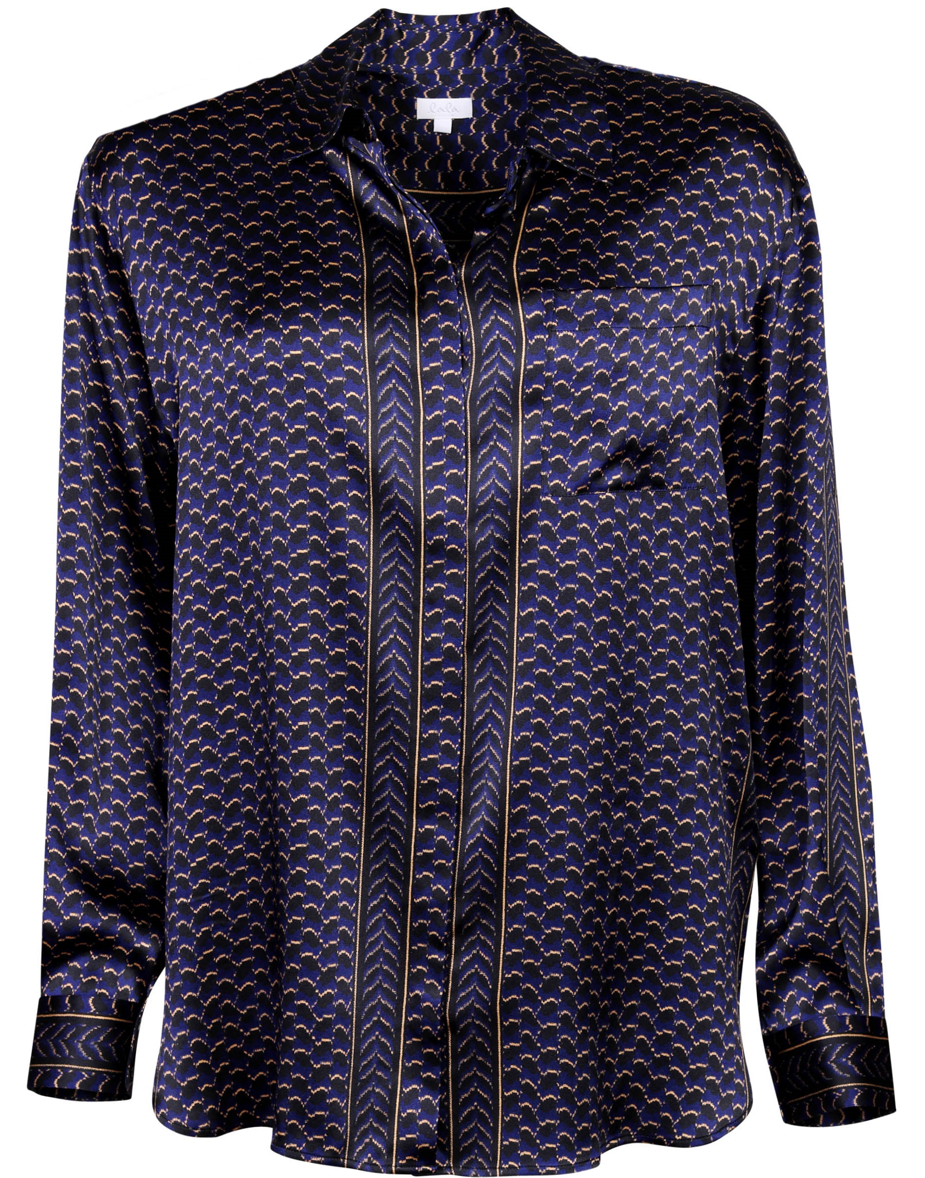 Lala Berlin Silk Stretch Pyjamas Blouse Brea Black/Blue Kufiya