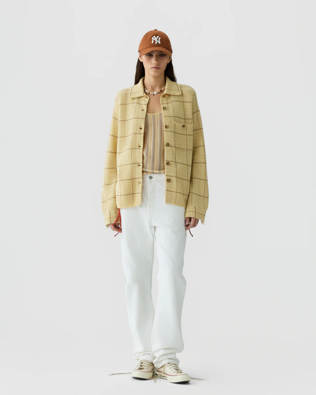 GUEST IN RESIDENCE Dylan Plaid Cashmere/Linen Shirt in Butter/Camel