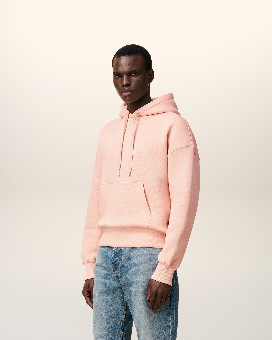 AMI PARIS de Coeur Embossed Hoodie in Powder