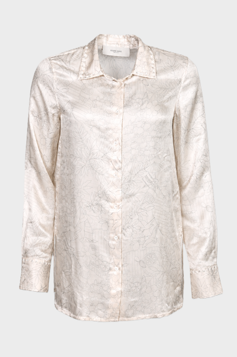 GOLDEN GOOSE Journey Printed Viscose Shirt in Cream