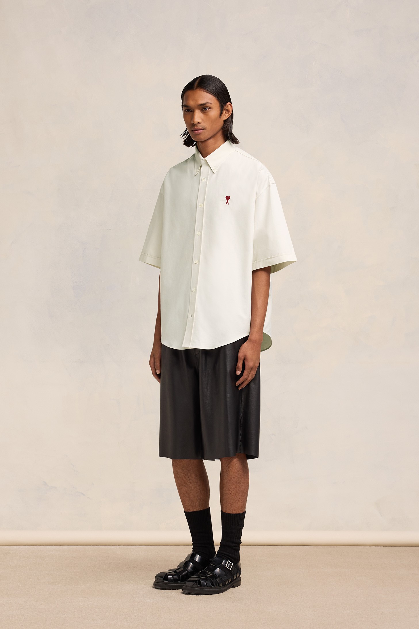 AMI PARIS de Coeur Boxy Fit Short Sleeve Shirt in Chalk XL
