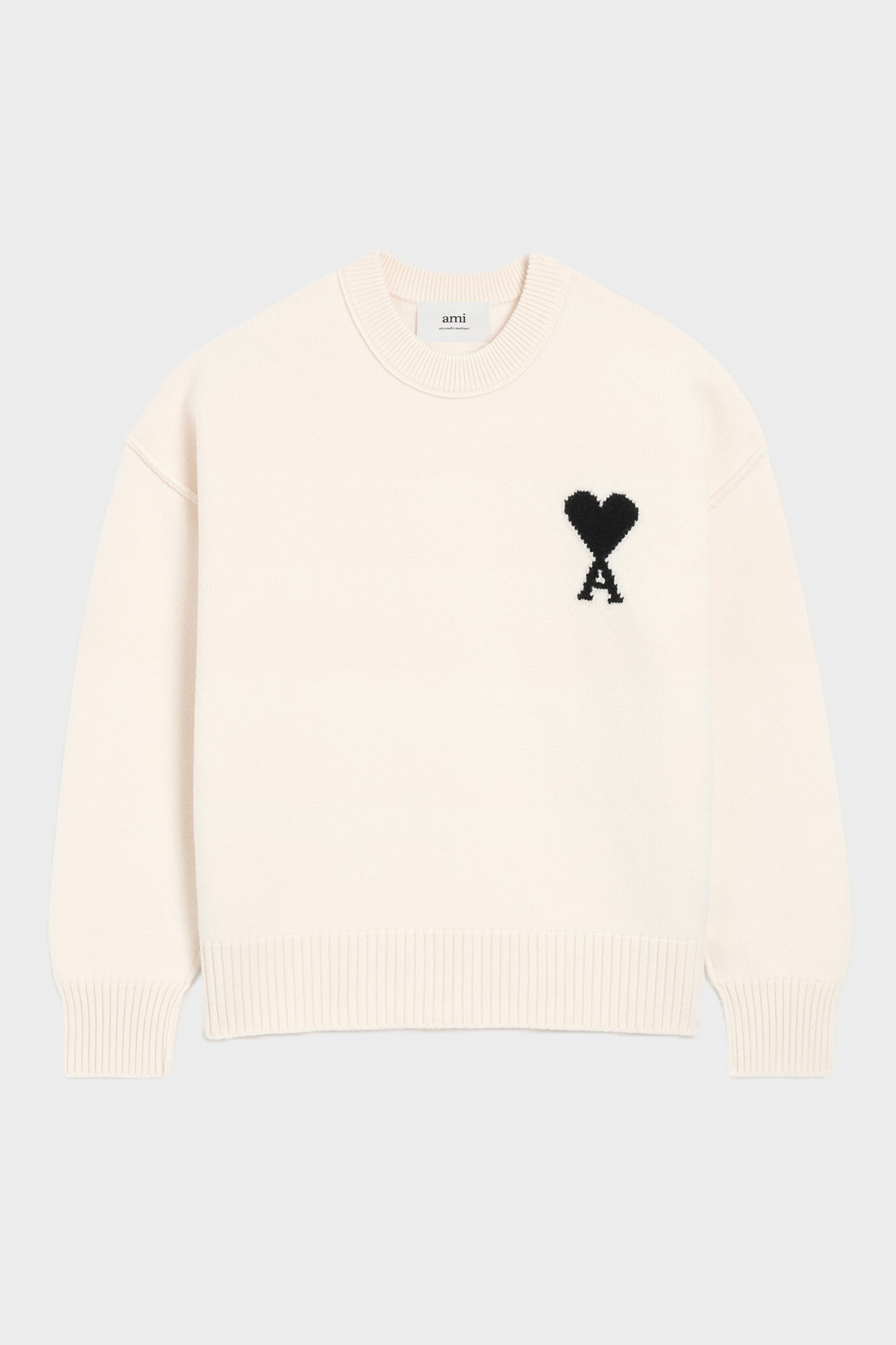 AMI PARIS de Coeur Knit Pullover in Offwhite/Black
