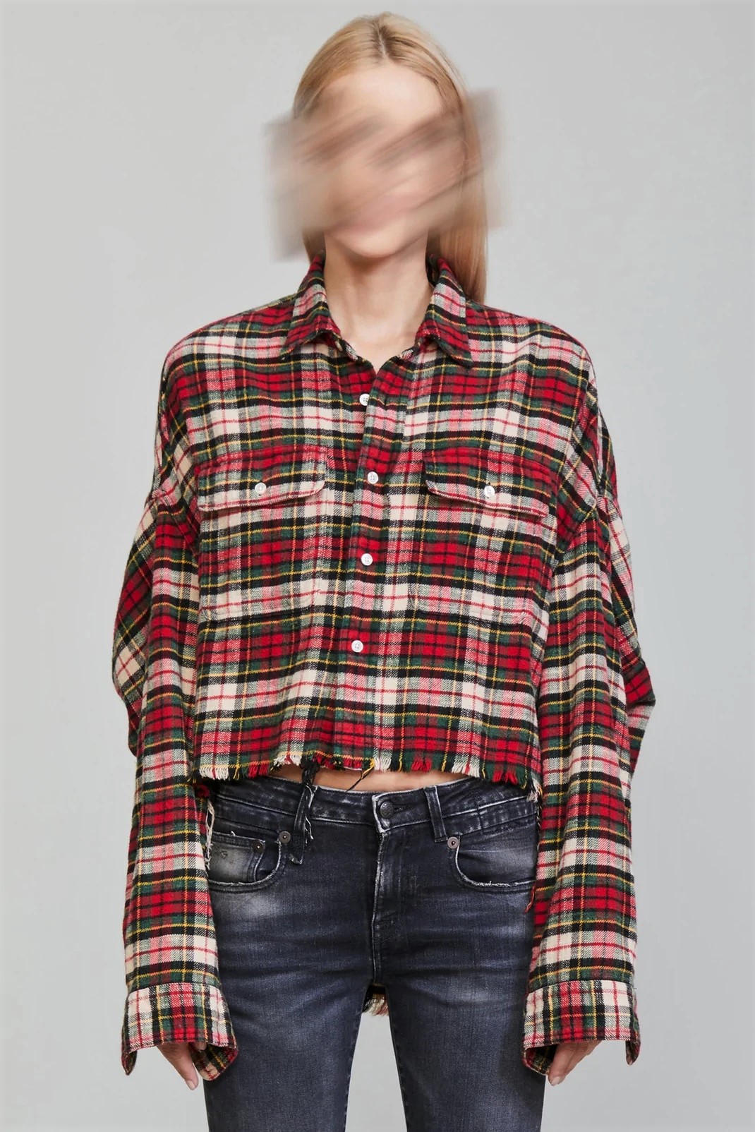 R13 Convertible Cropped Plaid Shirt Multicolor