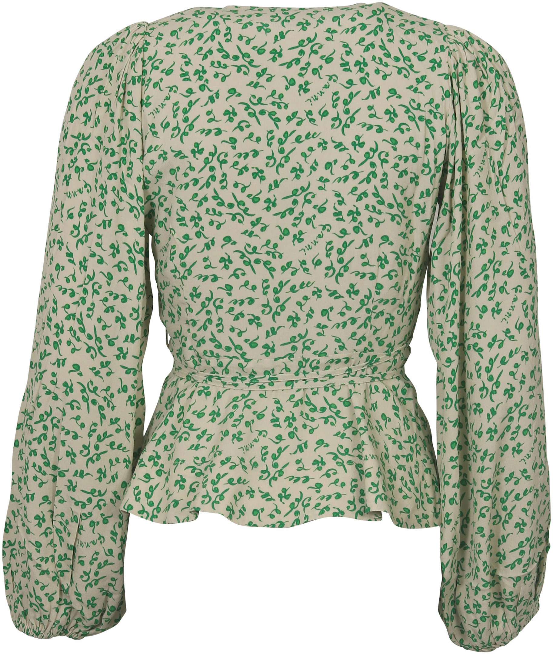 Ganni Wrap Blouse Ecru/Green Printed 38