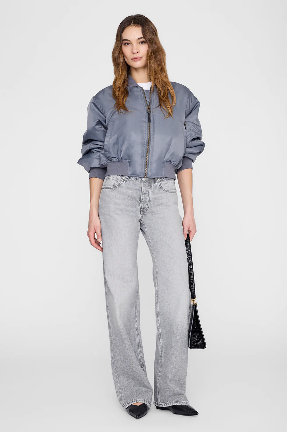 ANINE BING Cropped Bomber Jacket in Grey
