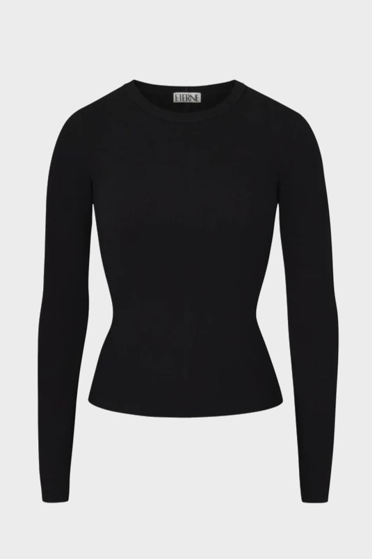 ÉTERNE Long Sleeve Fitted Top in Black XL
