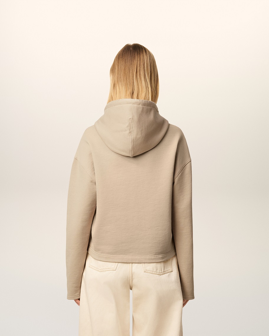 AMI PARIS de Coeur Cropped Sweathoodie in White Coffee