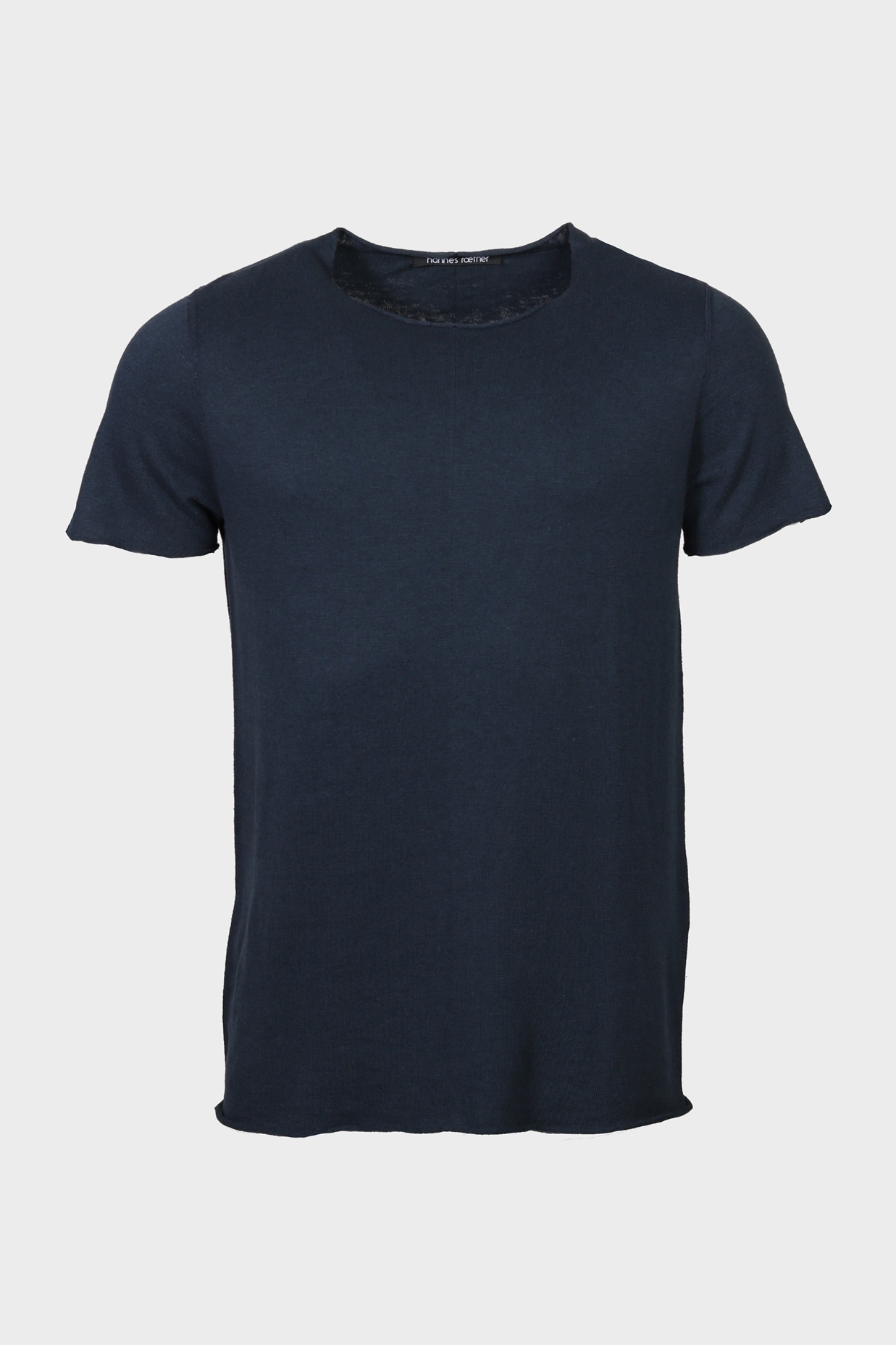 HANNES ROETHER Cotton/Linen Knit T-Shirt in Navy
