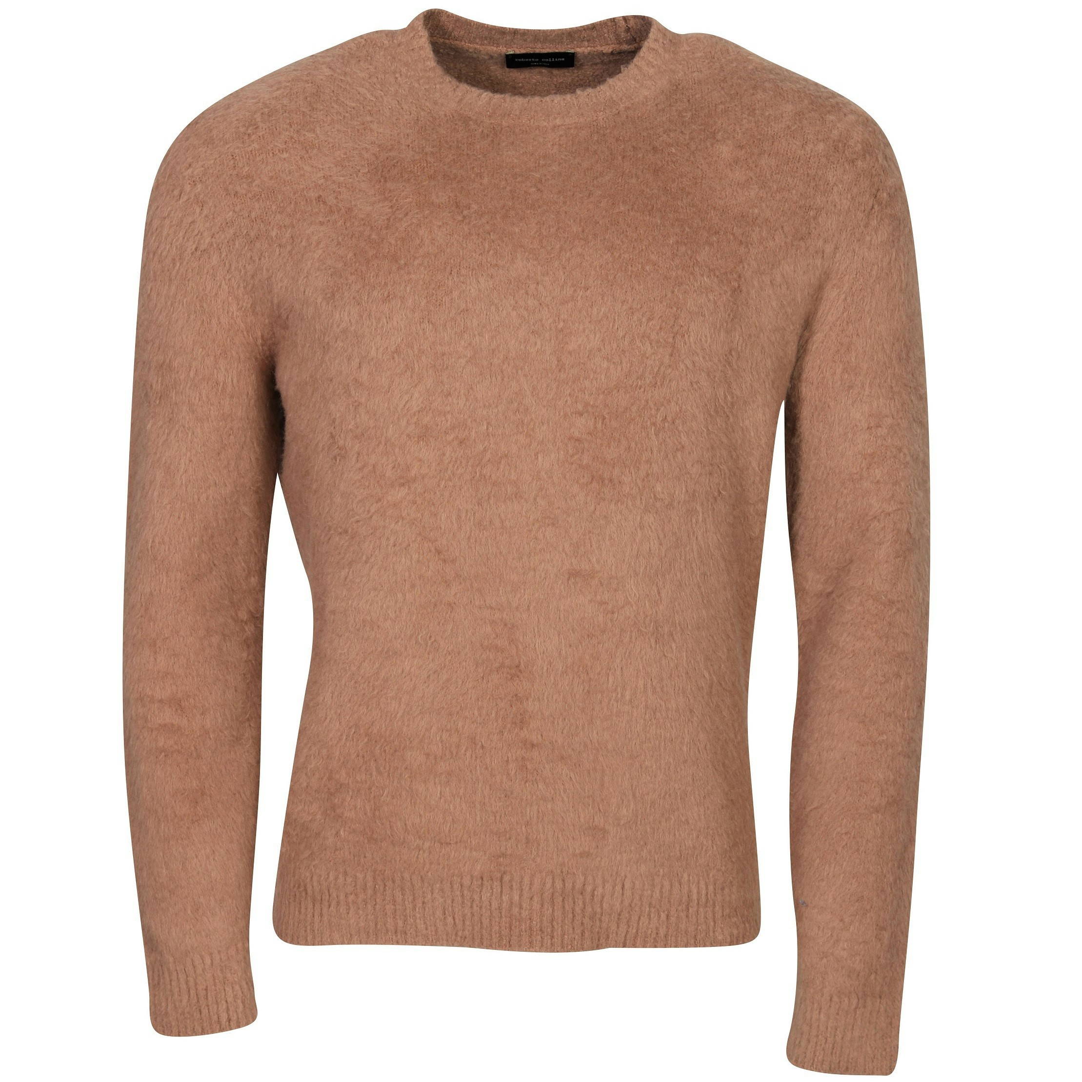 ROBERTO COLLINA Fluffy Cotton Knit Pullover in Camel ROBERTO COLLINA Fluffy Cotton Knit Pullover in Camel
