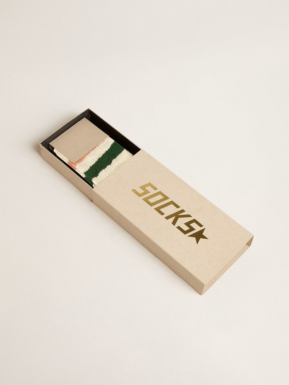 GOLDEN GOOSE Socks High Rib Stripes Socks in Heritage White/Green/Old Pink L
