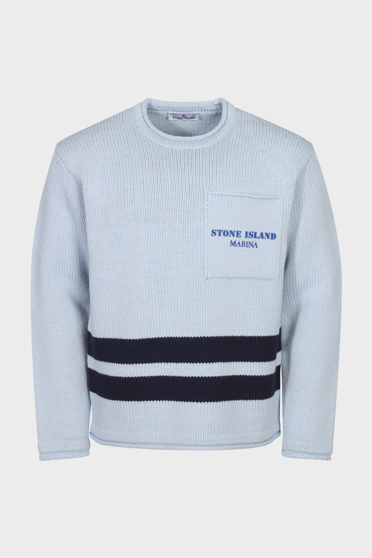 STONE ISLAND MARINA Heavy Knit Pullover in Light Blue