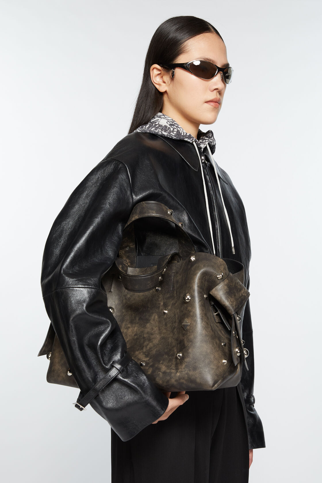 ACNE STUDIOS Musubi Studs Midi Bag in Dark Brown