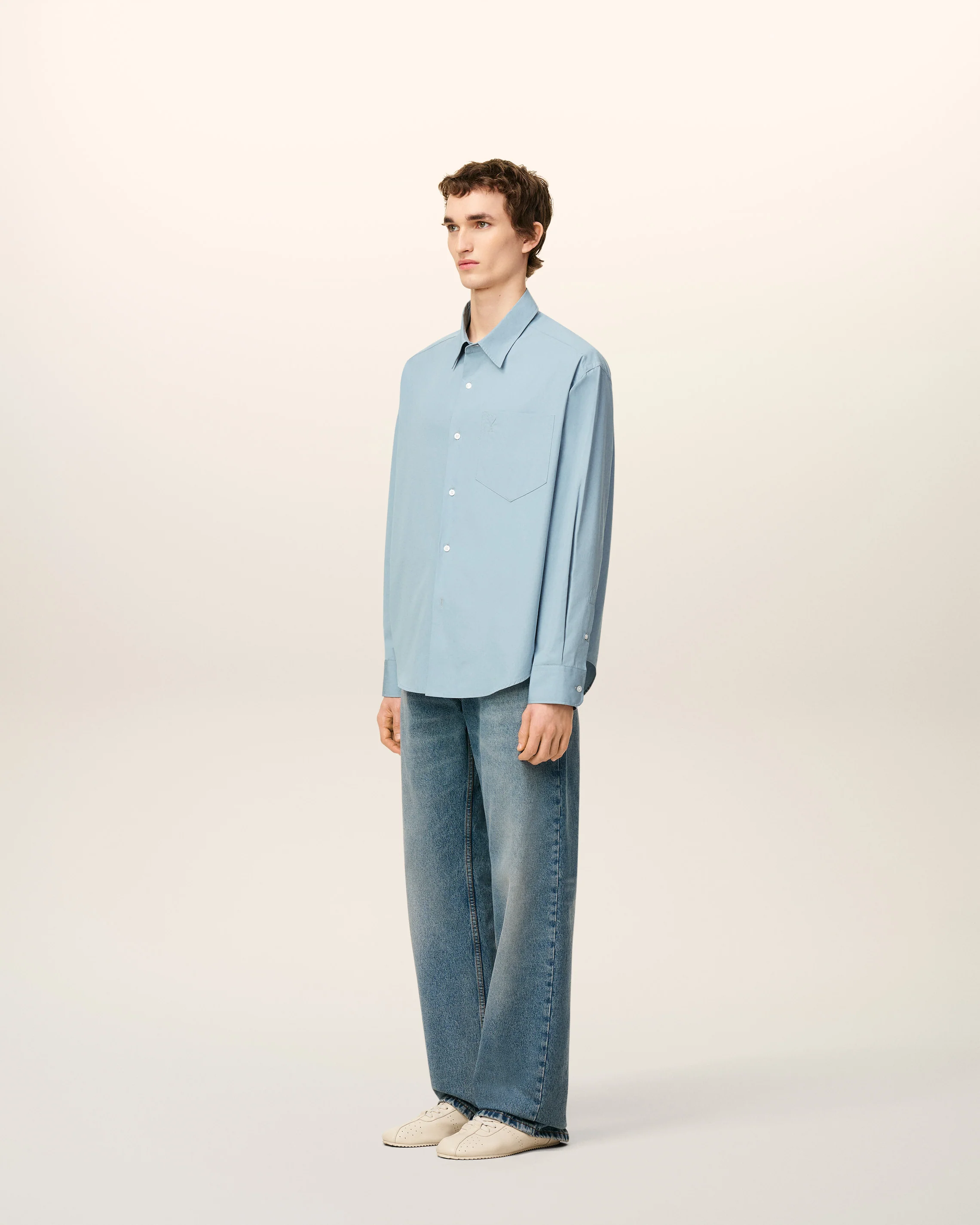 AMI PARIS de Coeur Embossed Boxy Shirt in Sky