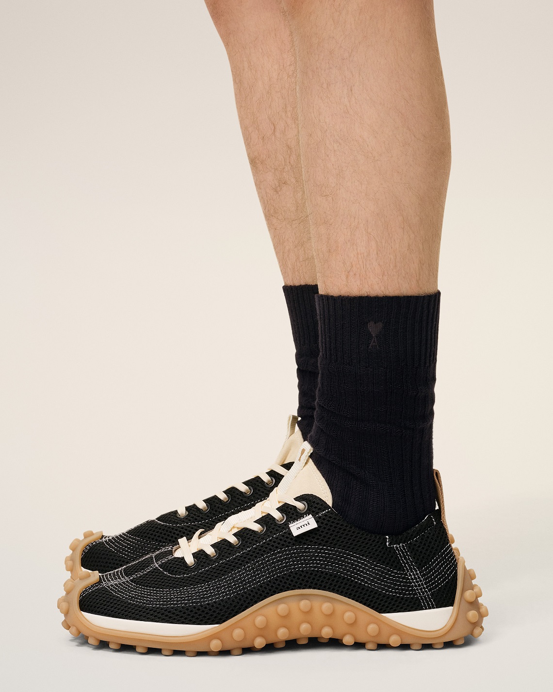 AMI PARIS de Coeur 3 Pack Socks in Off White/Black/Grey/Black Logo