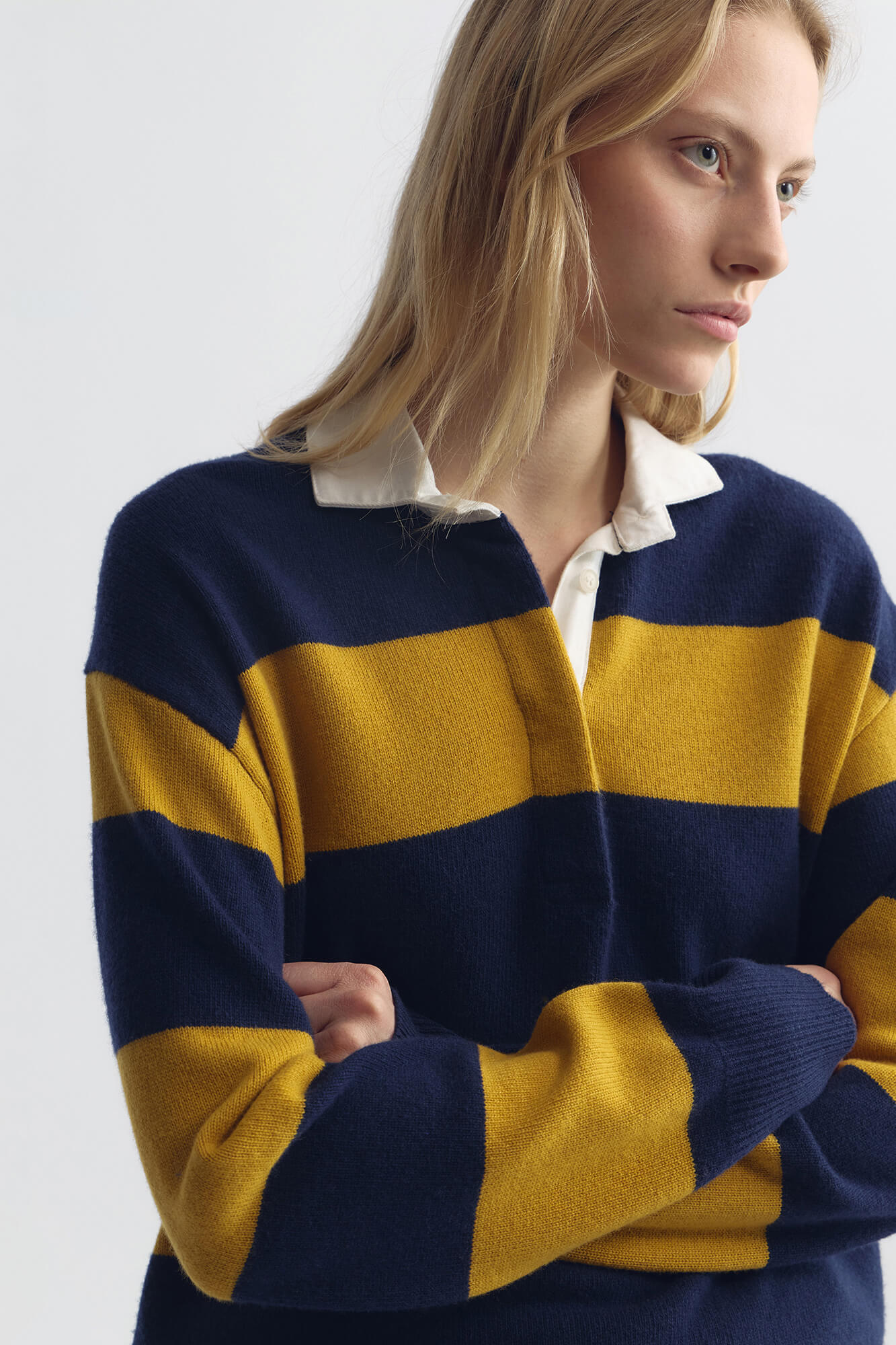 NILI LOTAN Rashida Rugby Knit Sweater in Navy / Amber Stripe