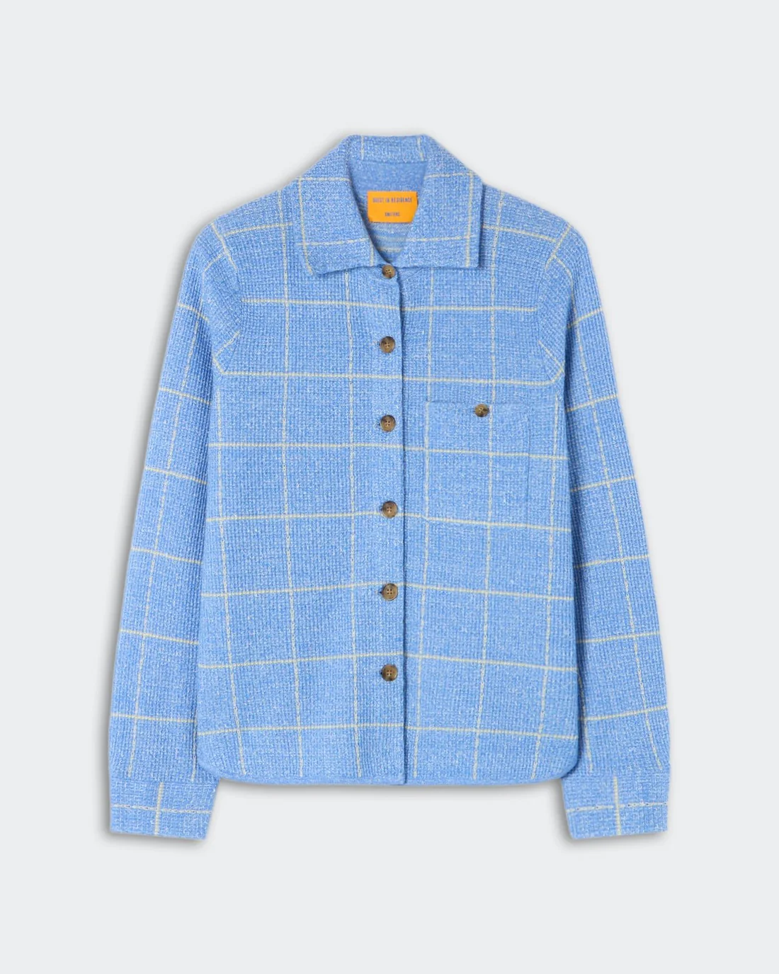 GUEST IN RESIDENCE Dylan Plaid Cashmere/Linen Shirt in Blue/Butter