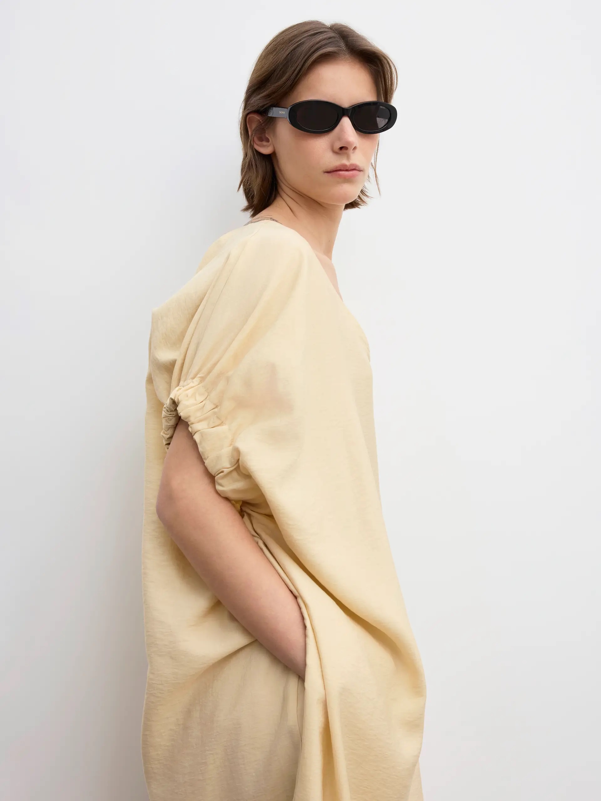 DAGMAR Rouched Dress in Desert Sand DAGMAR Rouched Dress in Desert Sand