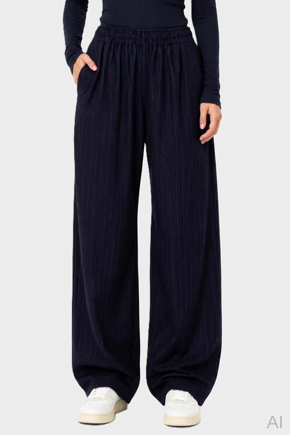 THE LATEST Pinstripe Wool Pant in Navy