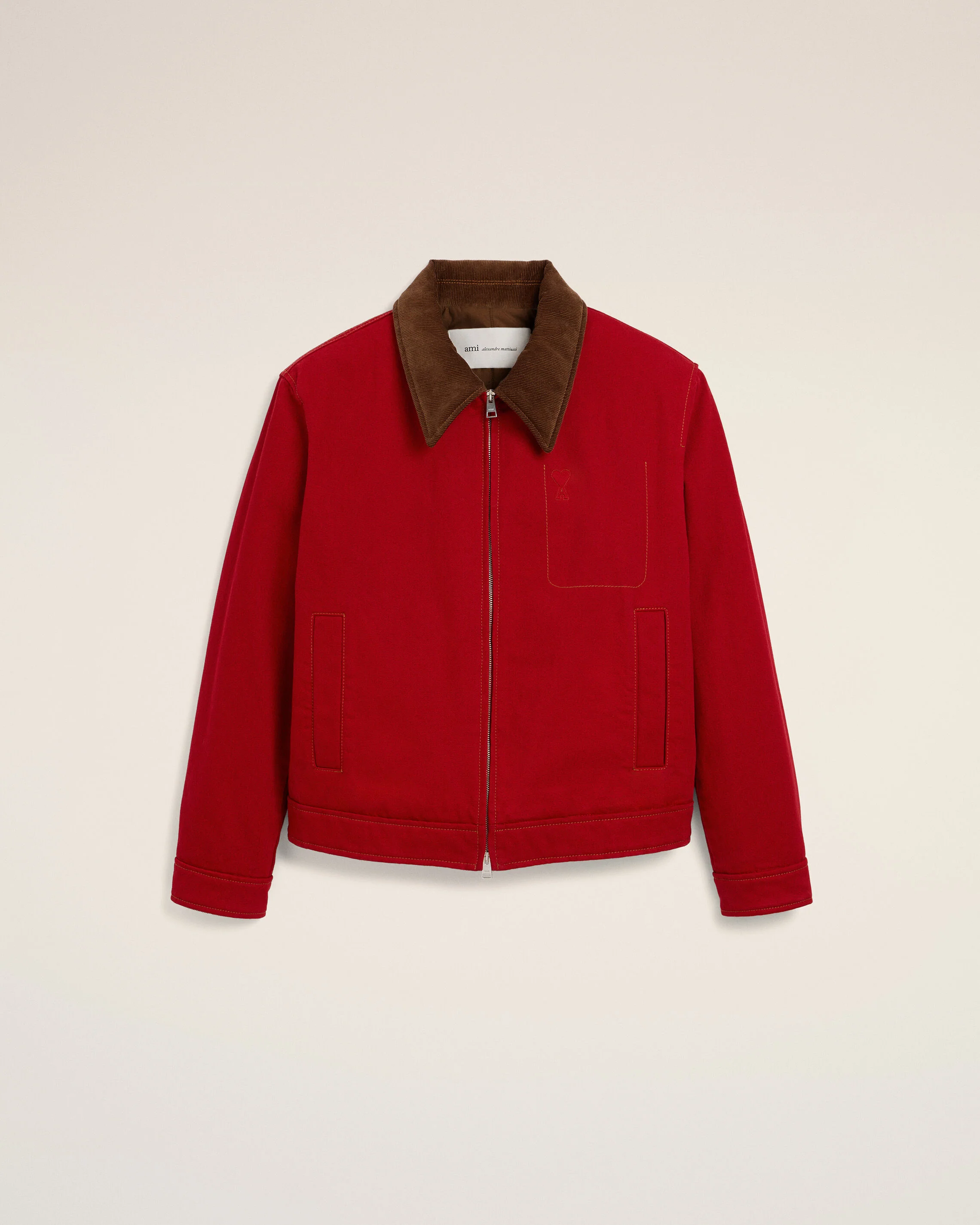 AMI PARIS Cotton Twill Jacket with Corduroy Collar