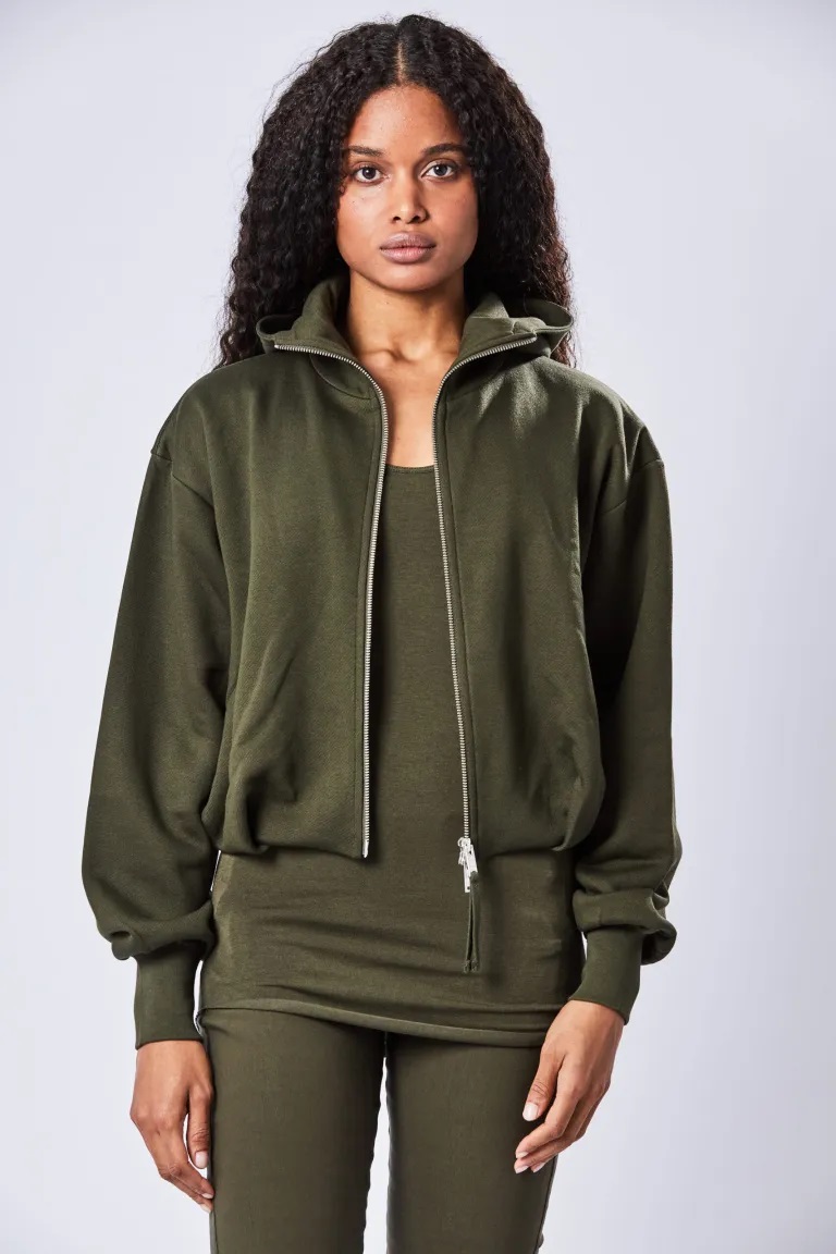 THOM KROM Soft Hooded Sweatjacket in Green XS